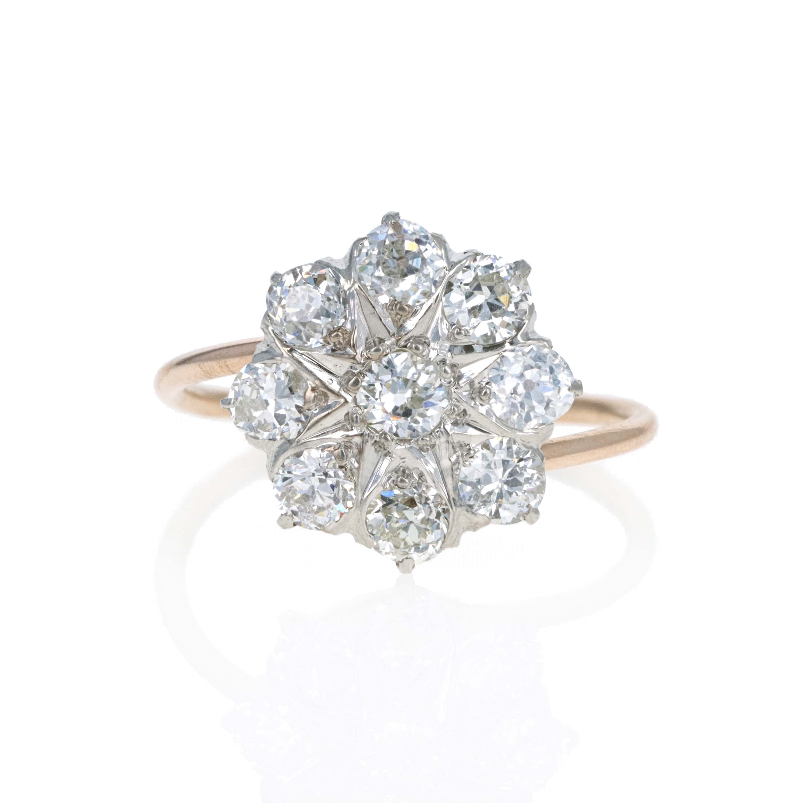 Victorian Old Mine Diamond Cluster Stick Pin Conversion Ring - Queen May