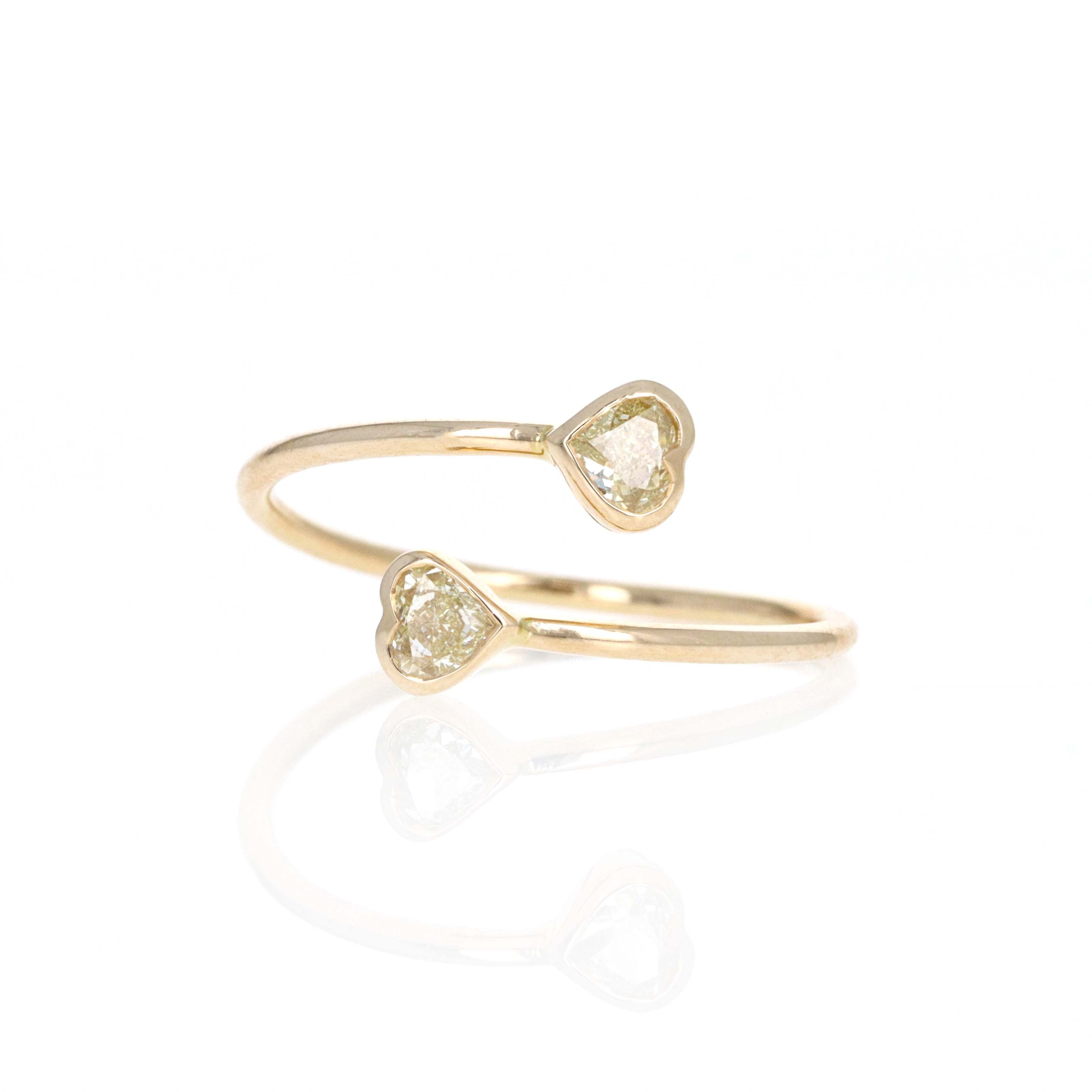 14K Yellow Gold 0.46 Carat Double Heart Cut Diamond Wrap Ring - Queen May