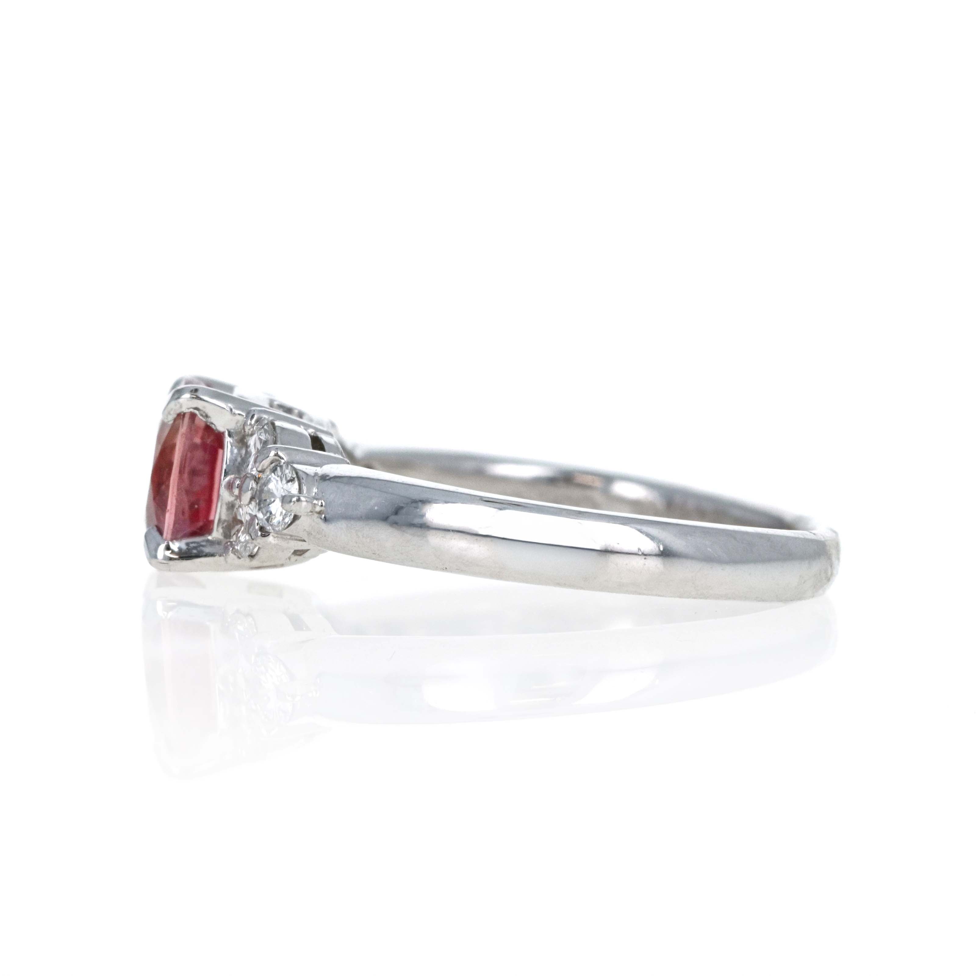 Platinum 1.34 Carat Peach Pink Sapphire Diamond Accented Ring - Queen May