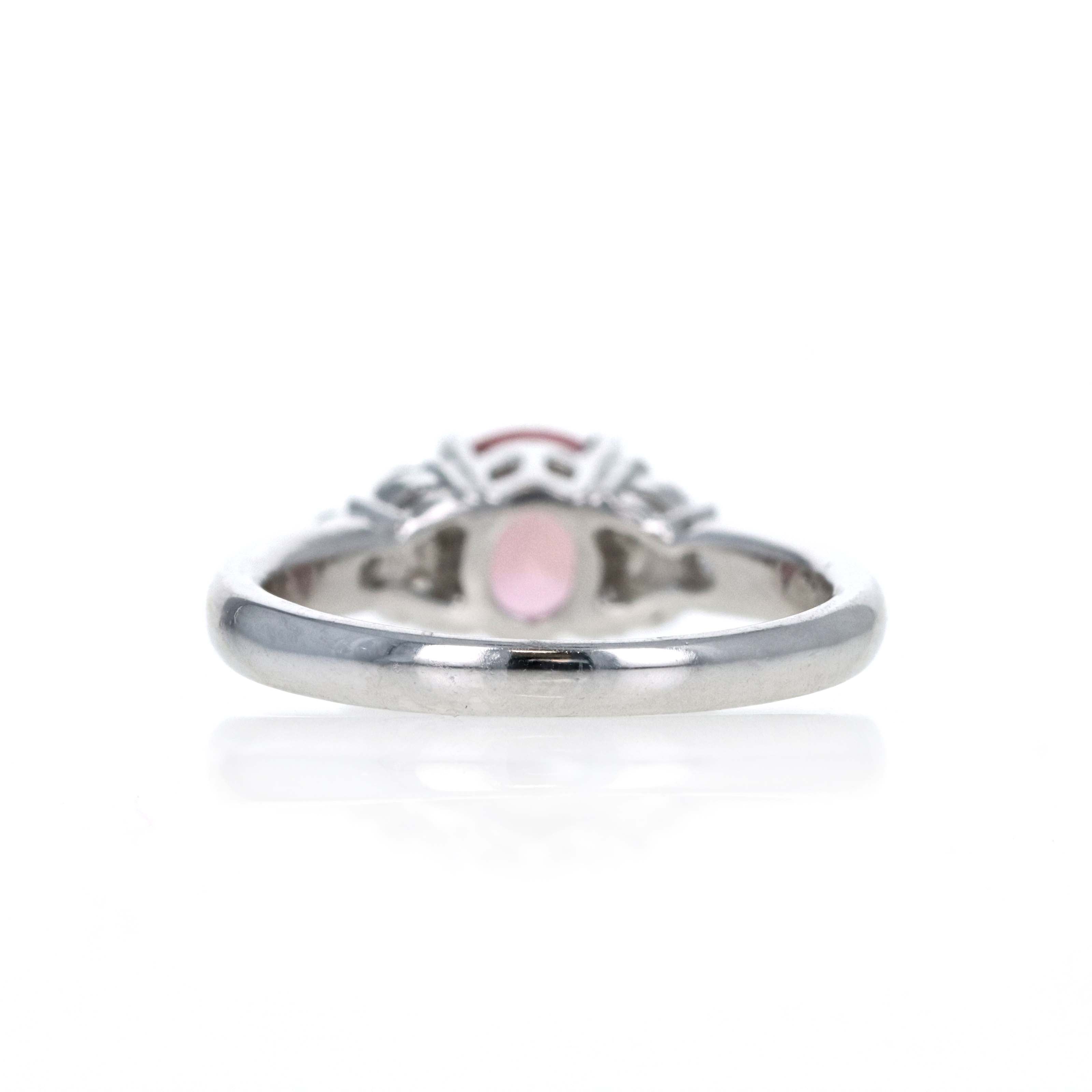 Platinum 1.34 Carat Peach Pink Sapphire Diamond Accented Ring - Queen May