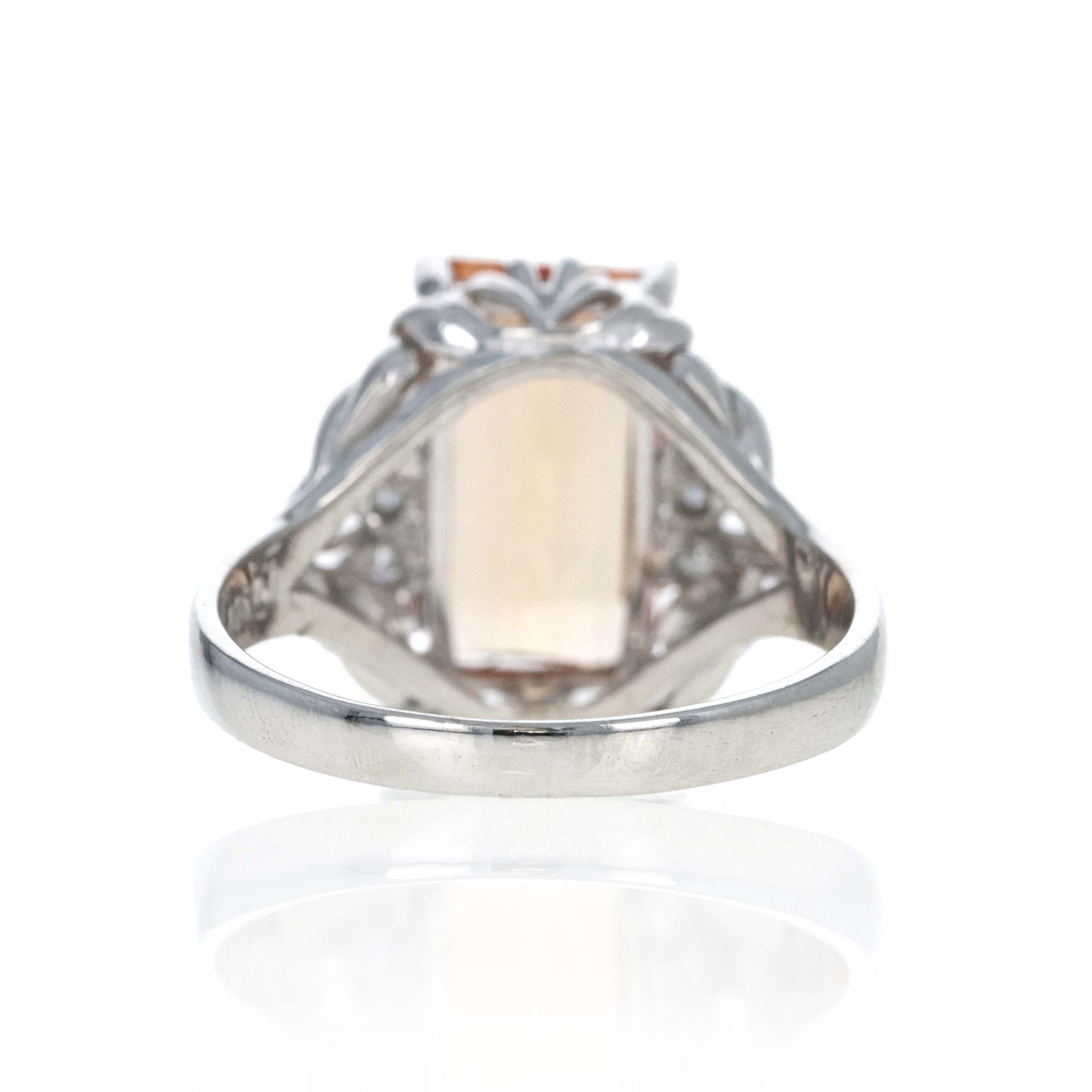 Art Deco Inspired Platinum 3.94 Carat Emerald Cut Imperial Topaz & Diamond Ring - Queen May