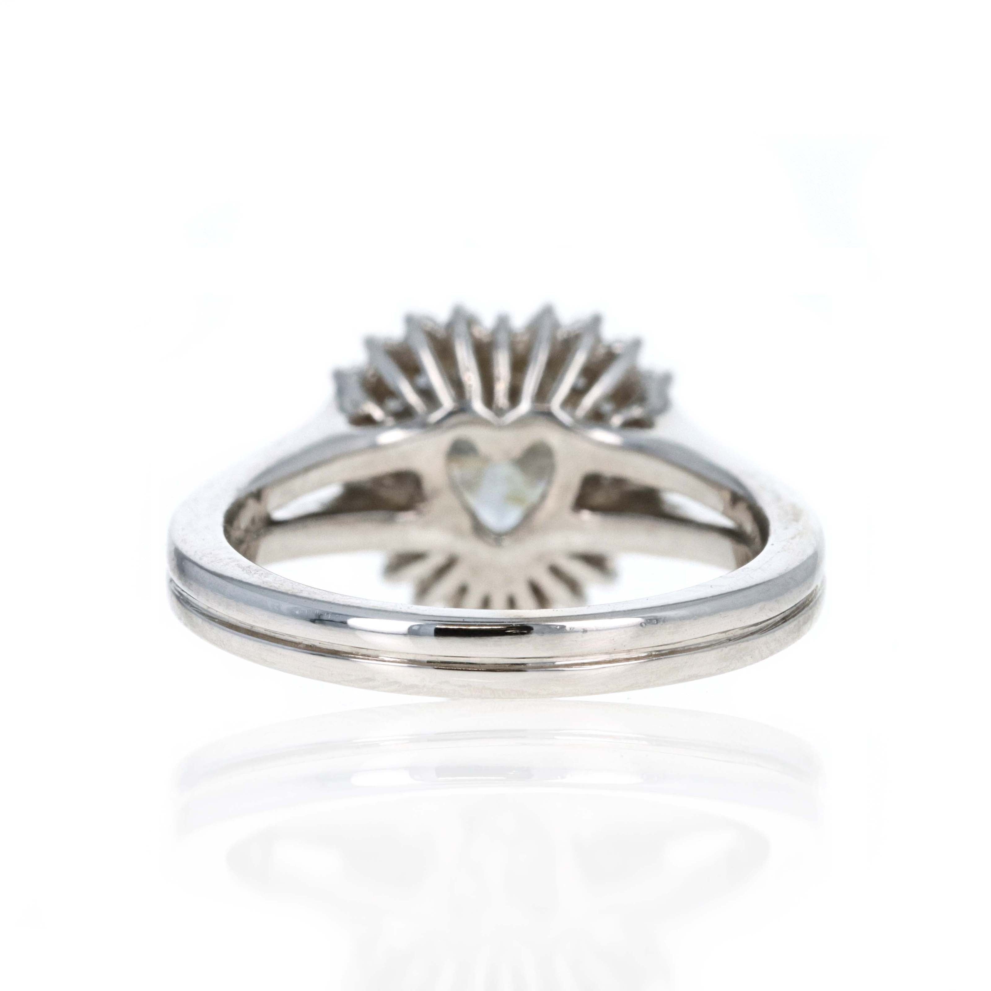 14K White Gold 0.80 Carat Heart Shape Diamond Halo Split Shank Ring - Queen May
