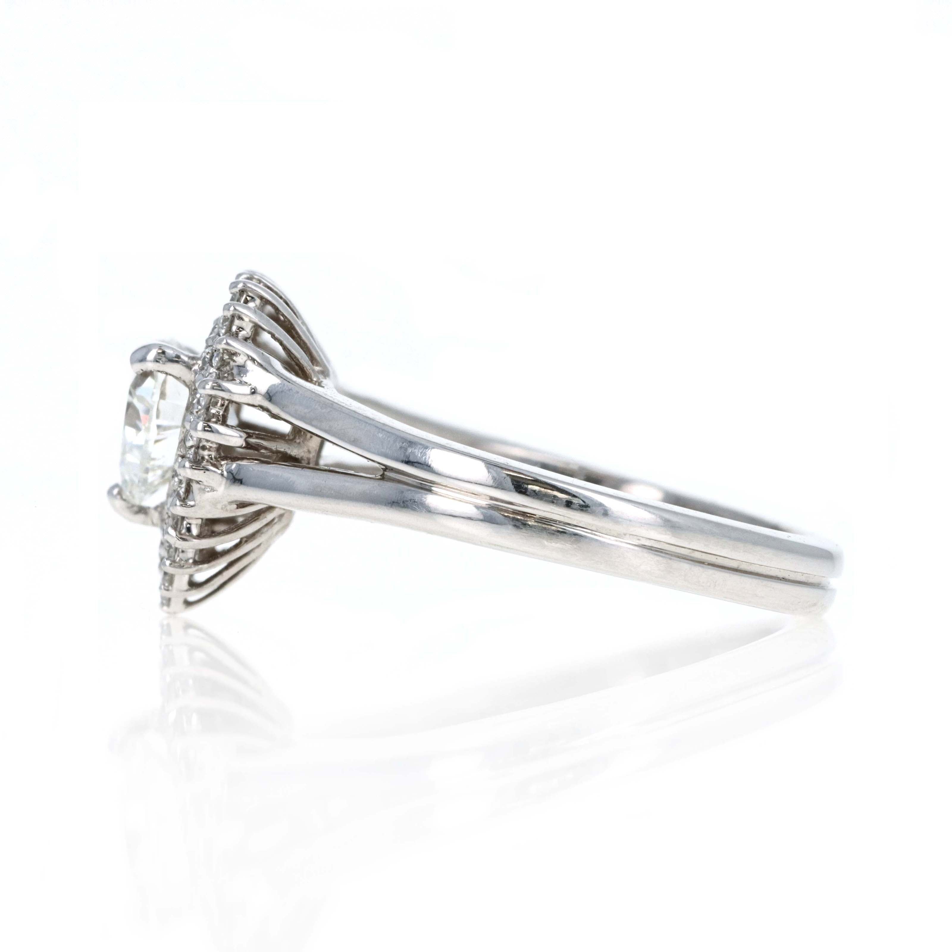 14K White Gold 0.80 Carat Heart Shape Diamond Halo Split Shank Ring - Queen May
