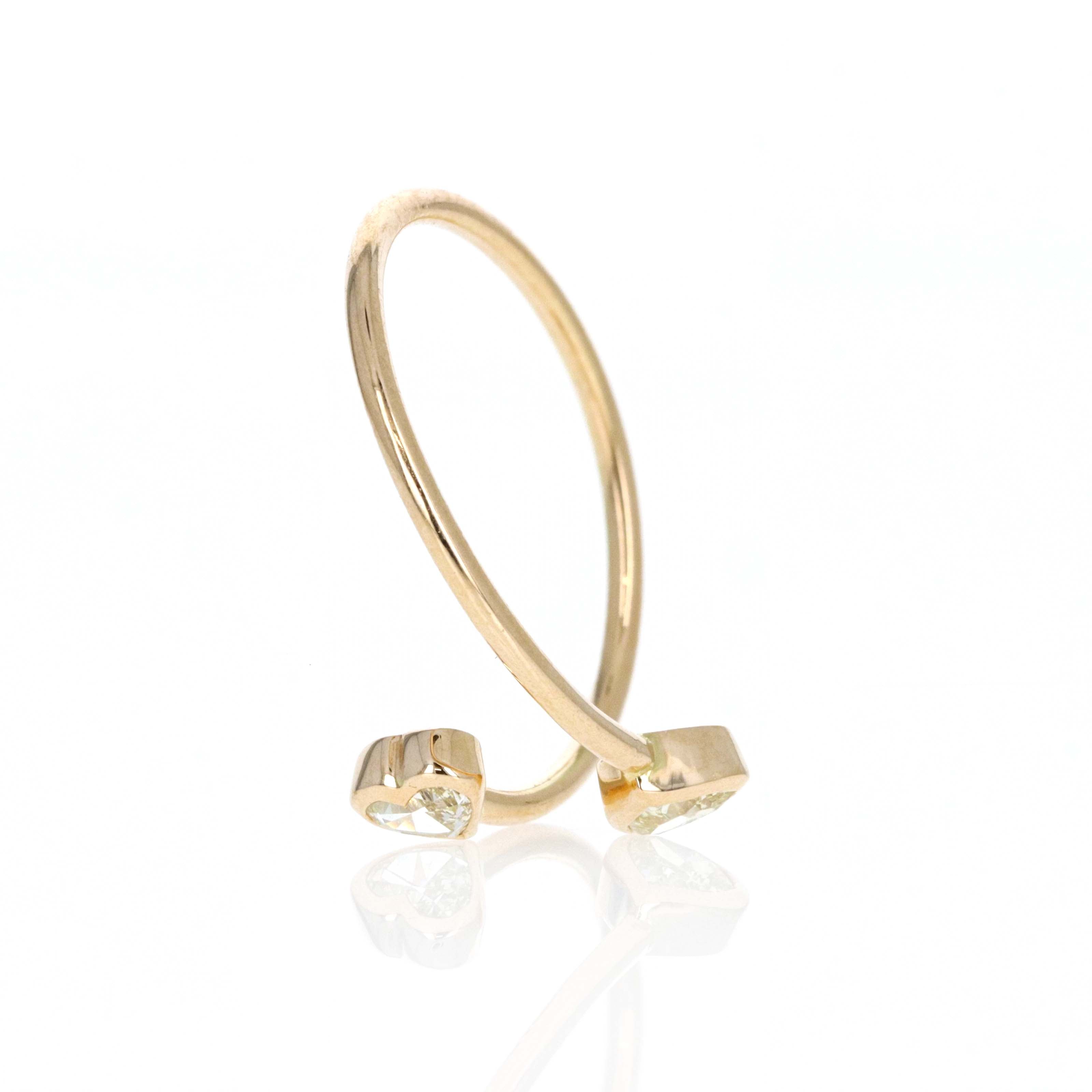 14K Yellow Gold 0.46 Carat Double Heart Cut Diamond Wrap Ring - Queen May