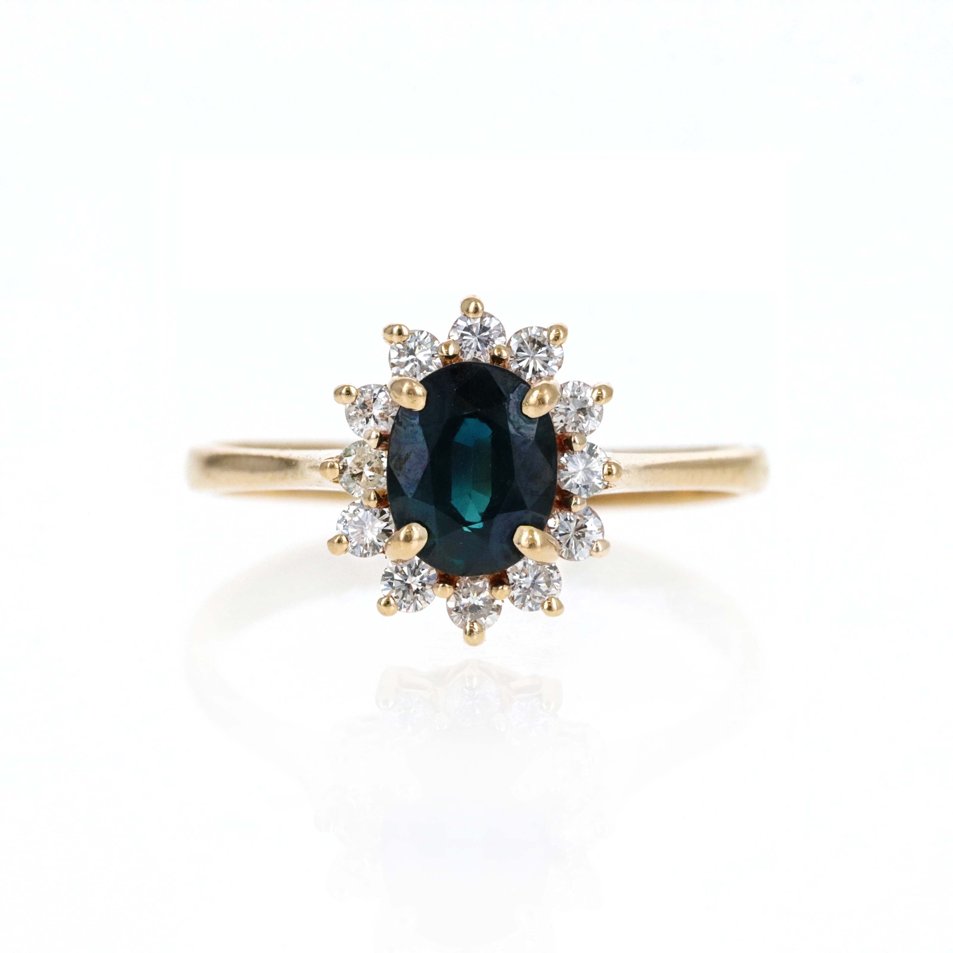 14K Yellow Gold 1 Carat Oval Sapphire Diamond Halo Ring - Queen May