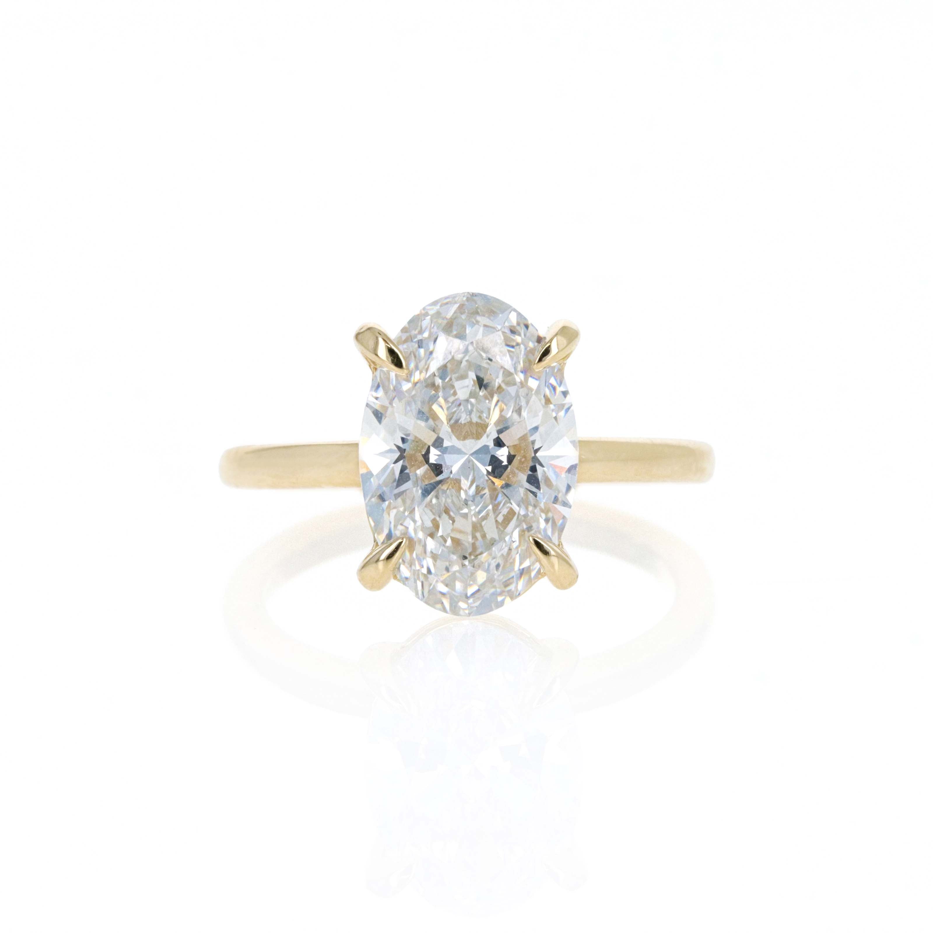 Lab Grown 4 Carat Oval Diamond Solitaire Engagement Ring 14K Yellow Gold - Queen May