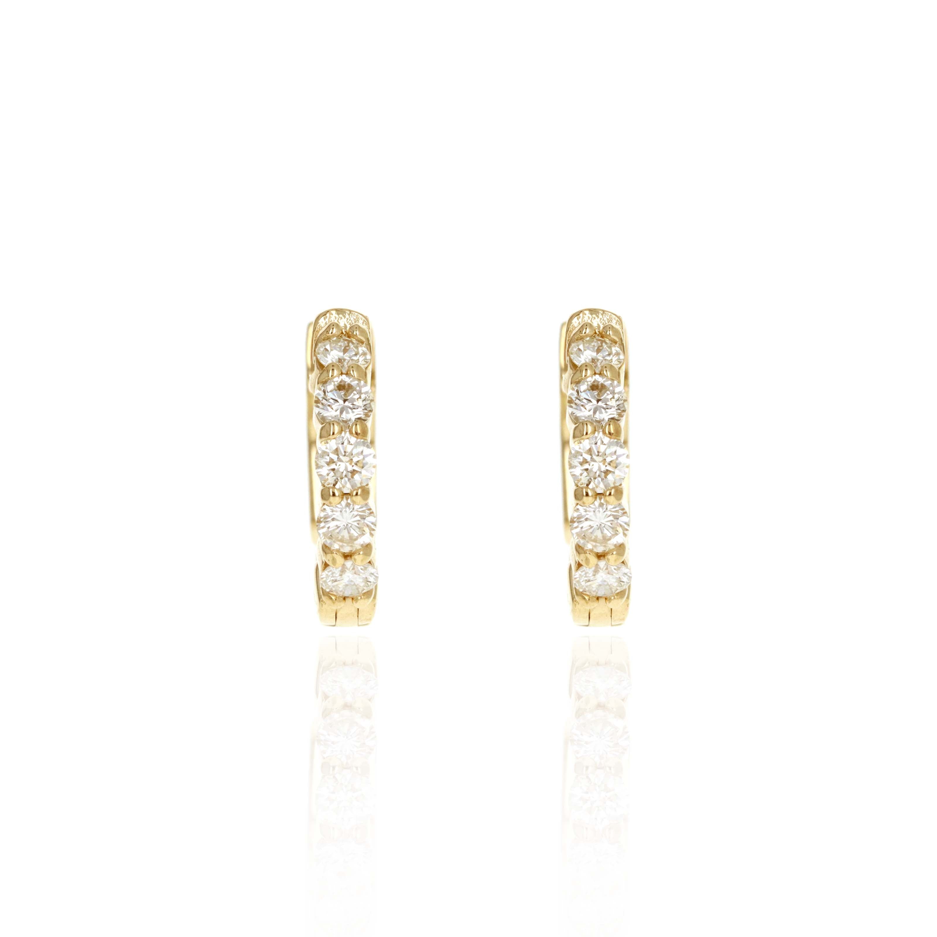 14K Yellow Gold 2.45 Carat Round Diamond Huggie Hoop Earrings