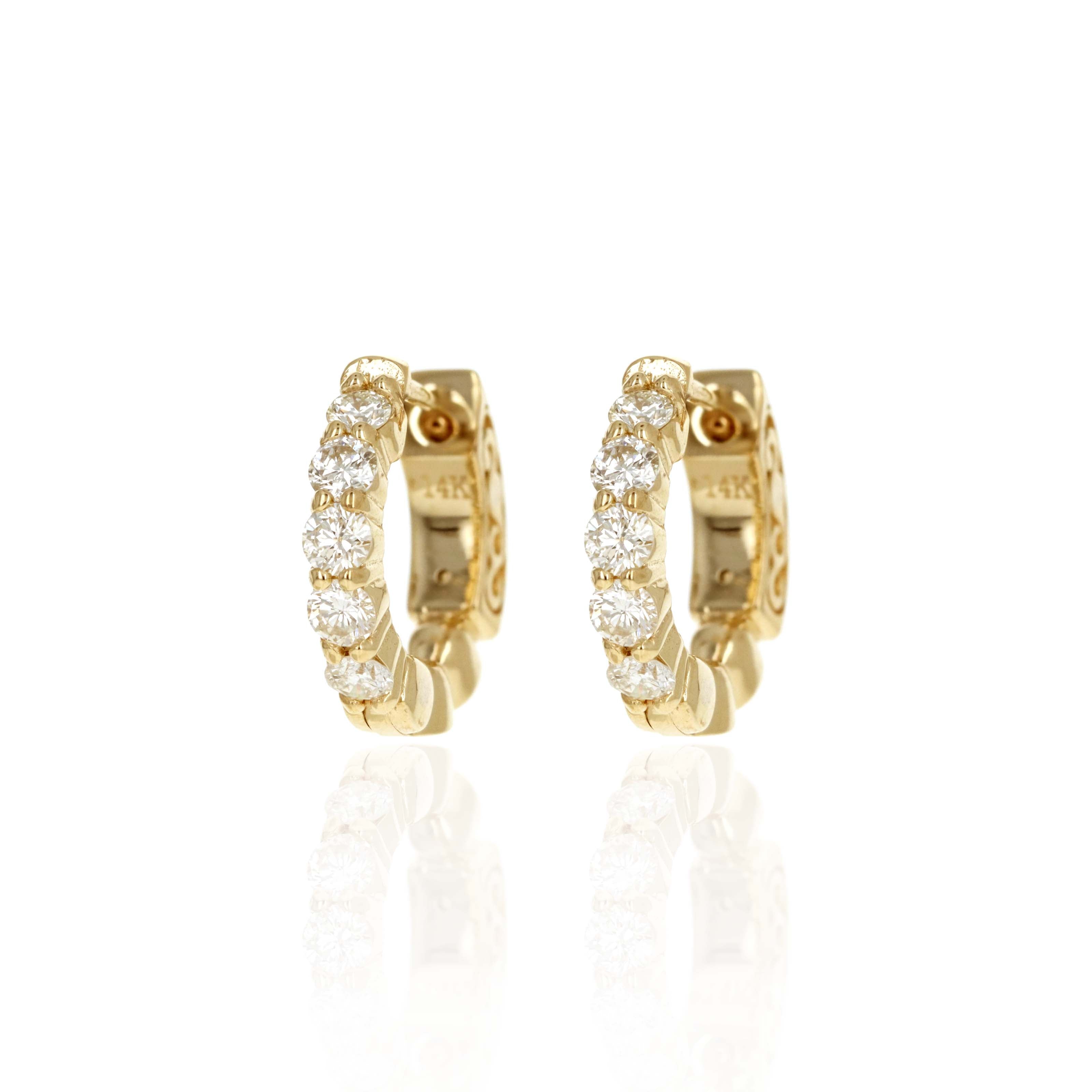 14K Yellow Gold 2.45 Carat Round Diamond Huggie Hoop Earrings