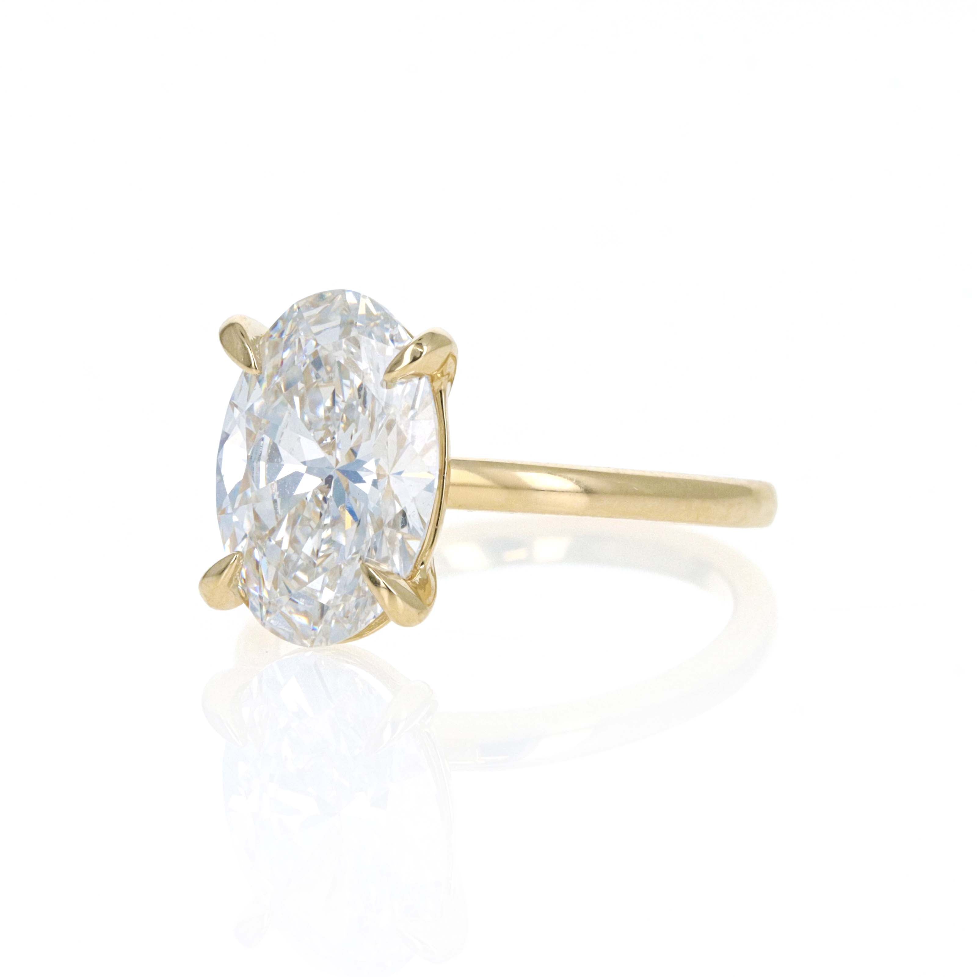 Lab Grown 4 Carat Oval Diamond Solitaire Engagement Ring 14K Yellow Gold - Queen May