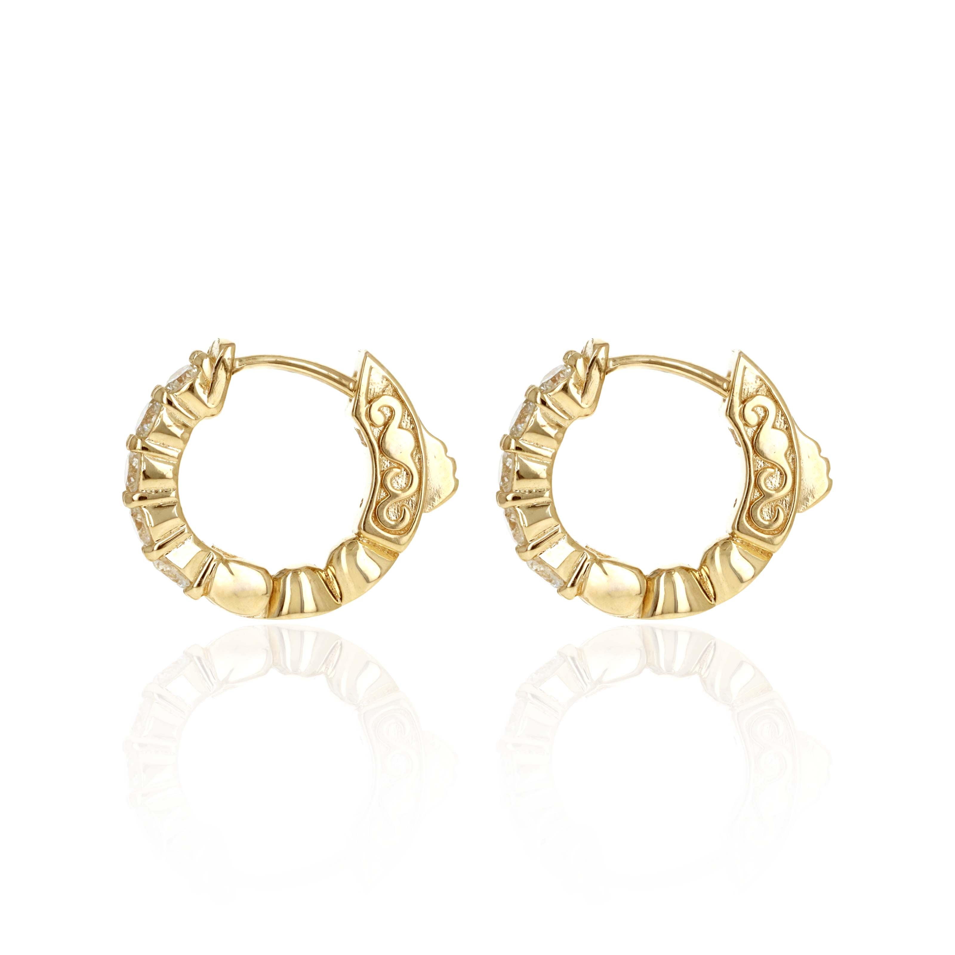 14K Yellow Gold 2.45 Carat Round Diamond Huggie Hoop Earrings