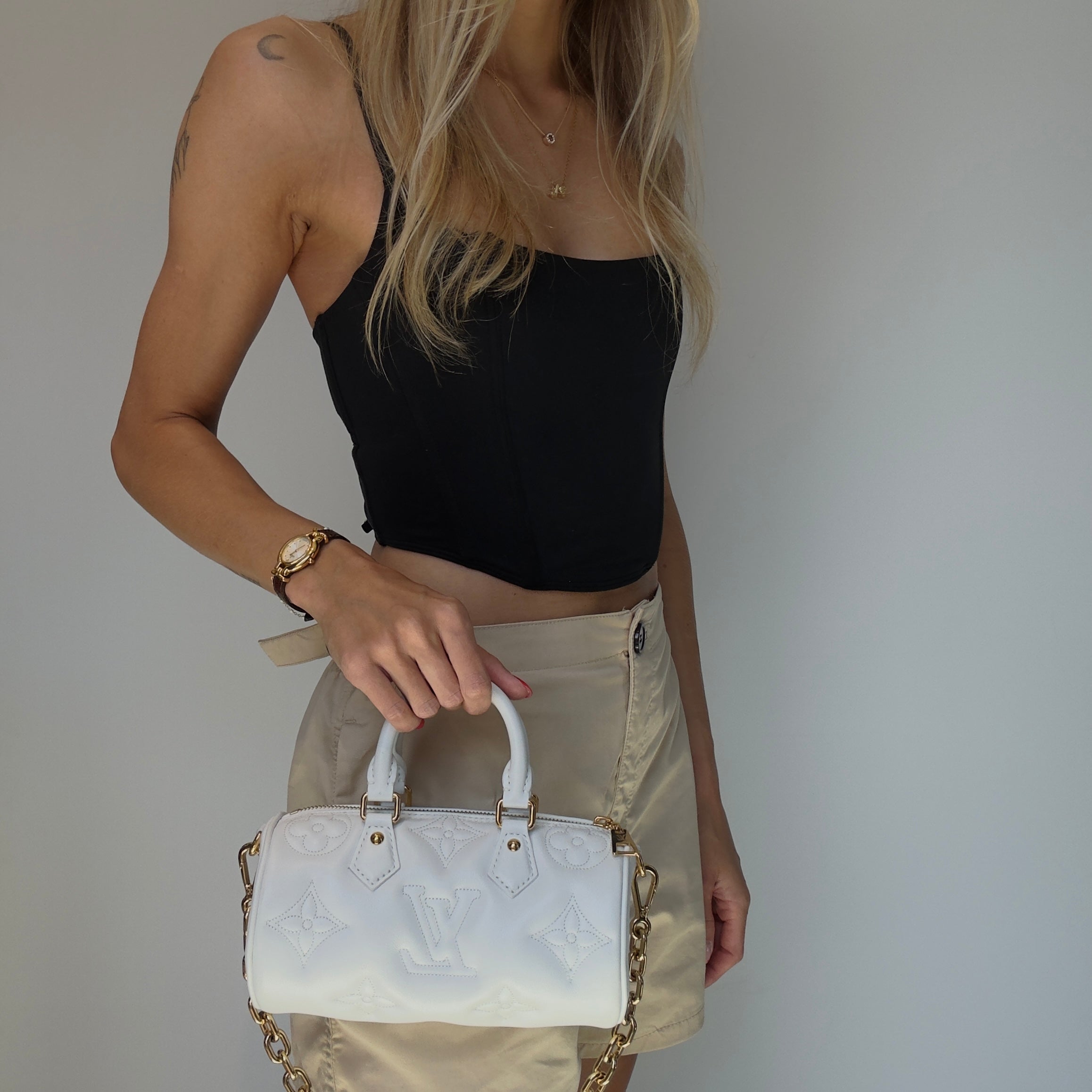 Louis Vuitton Calfskin Bubblegram Papillon BB Snow White