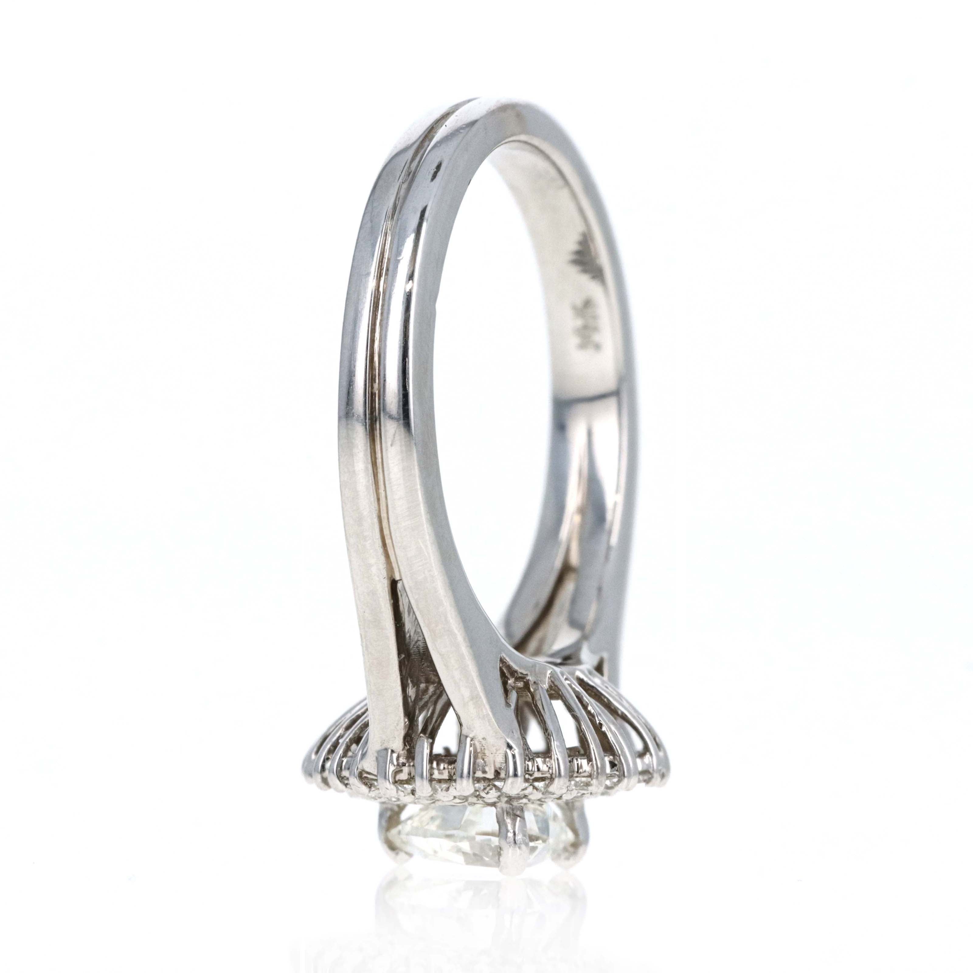 14K White Gold 0.80 Carat Heart Shape Diamond Halo Split Shank Ring - Queen May