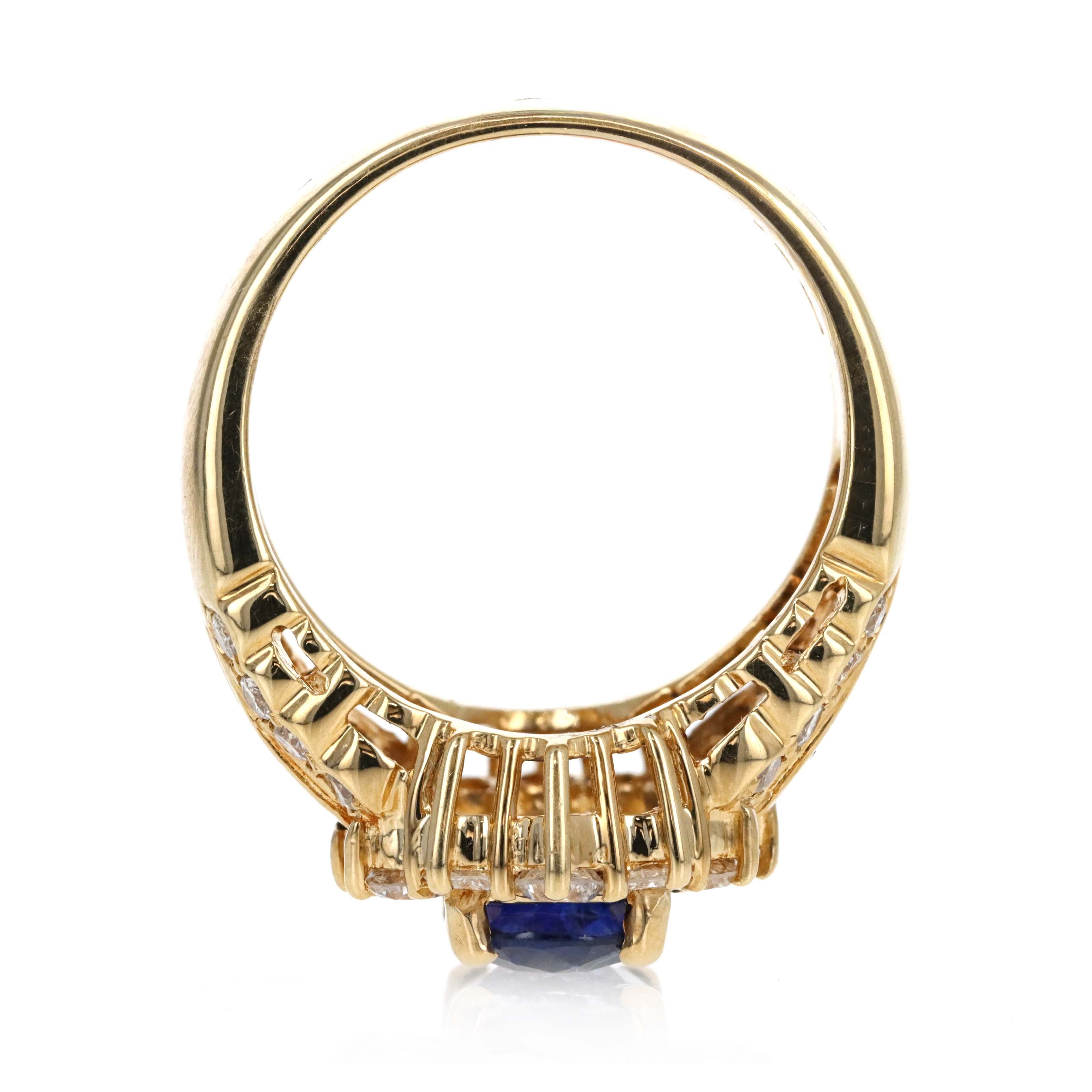 18K Yellow Gold 1.97 Carat Oval Sapphire Diamond Halo Ring - Queen May