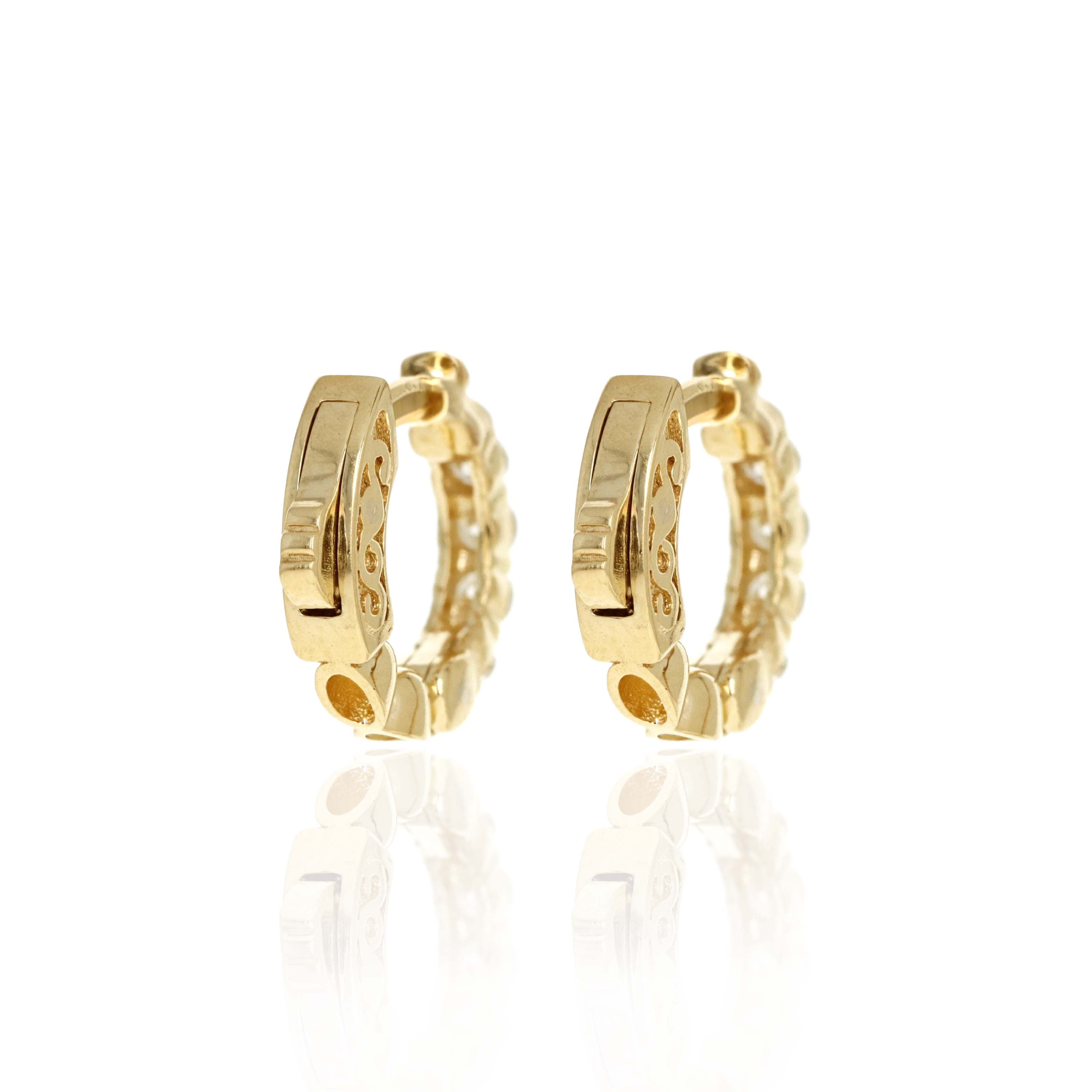 14K Yellow Gold 2.45 Carat Round Diamond Huggie Hoop Earrings