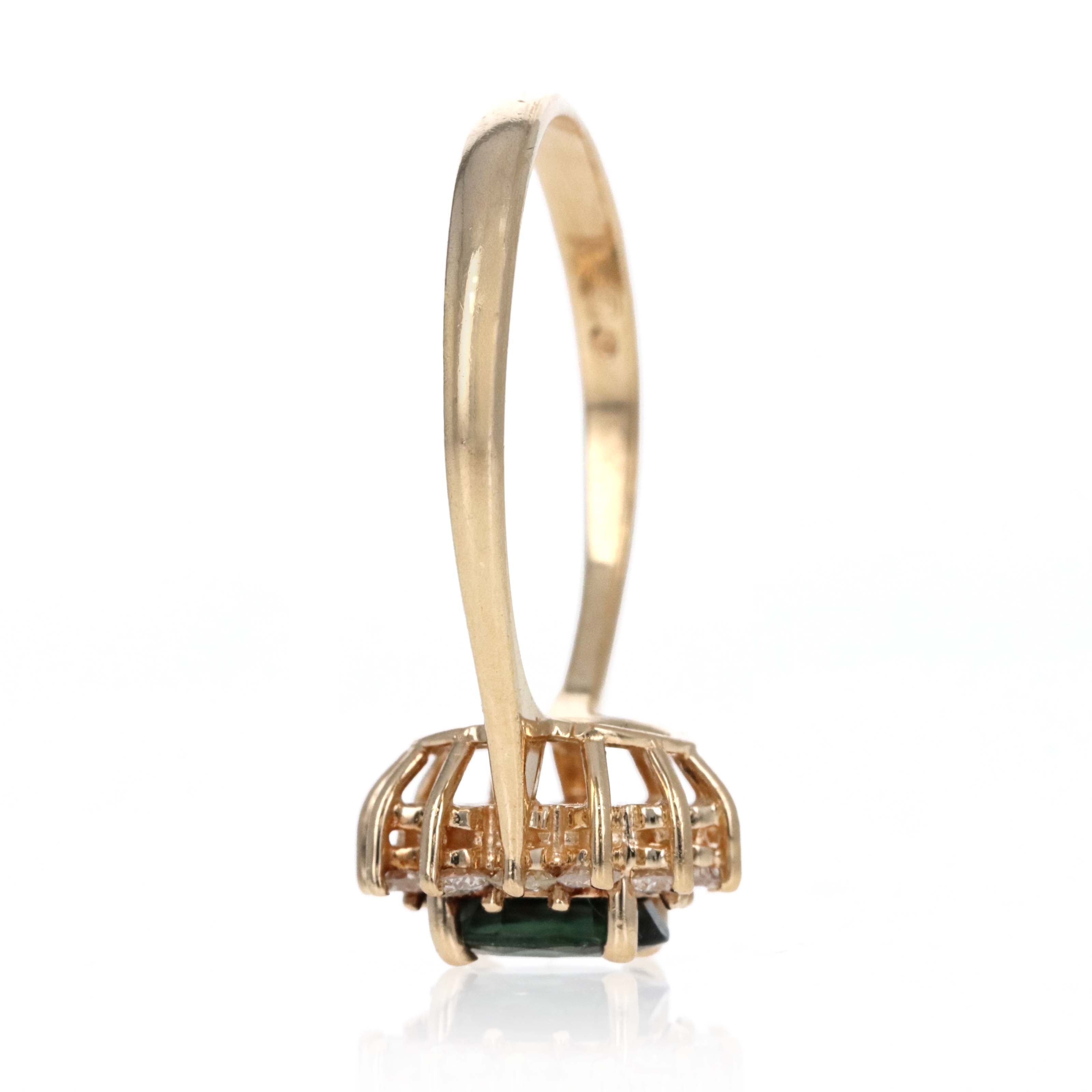 14K Yellow Gold 1 Carat Oval Sapphire Diamond Halo Ring - Queen May