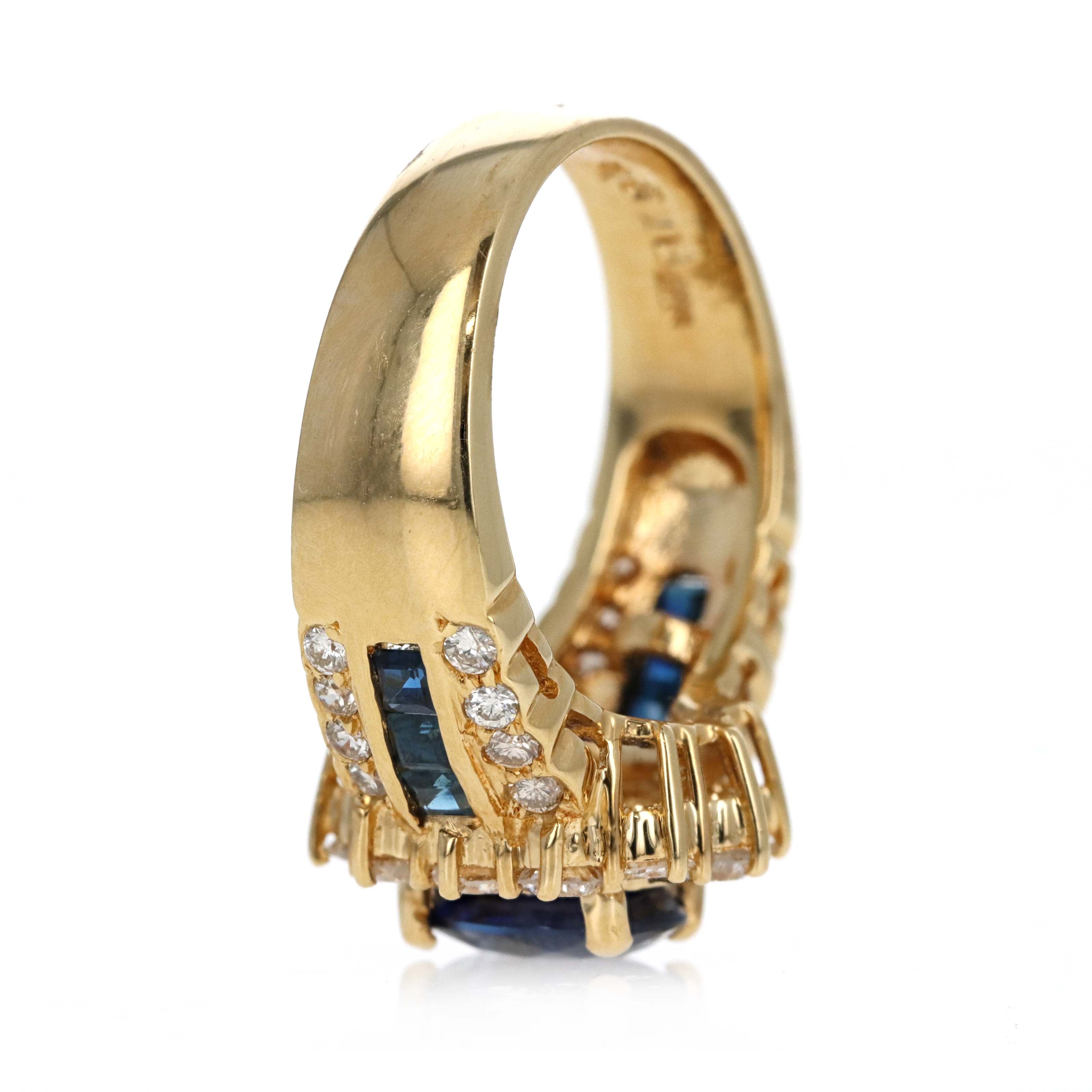 18K Yellow Gold 1.97 Carat Oval Sapphire Diamond Halo Ring - Queen May