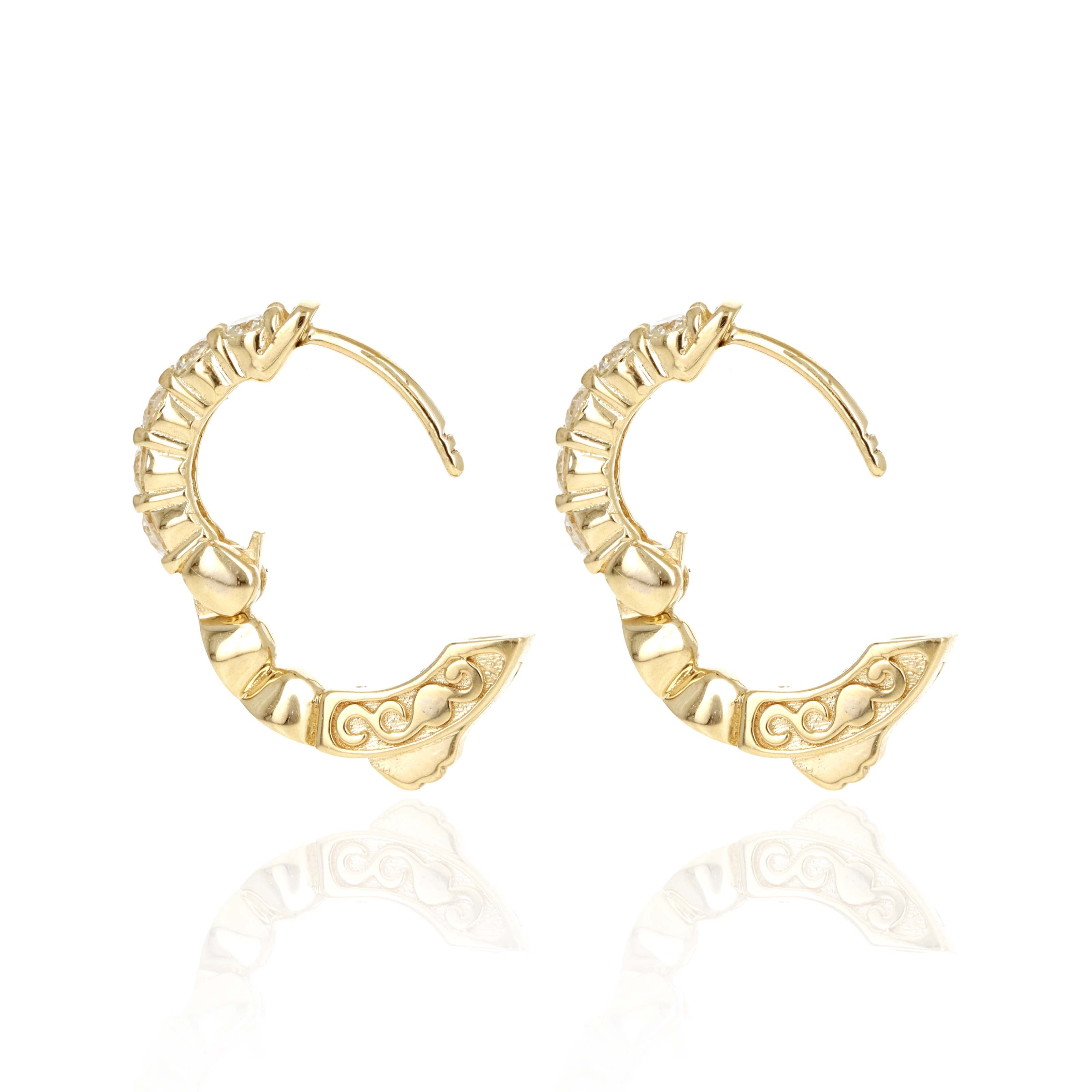 14K Yellow Gold 2.45 Carat Round Diamond Huggie Hoop Earrings