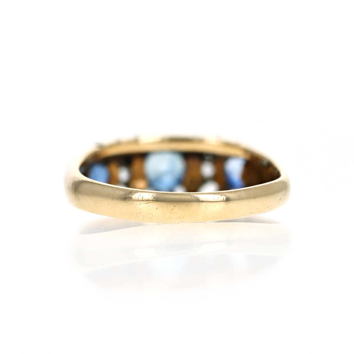 English Victorian 18K Yellow Gold Old Mine Cut Diamond & Sapphire Five Stone Ring