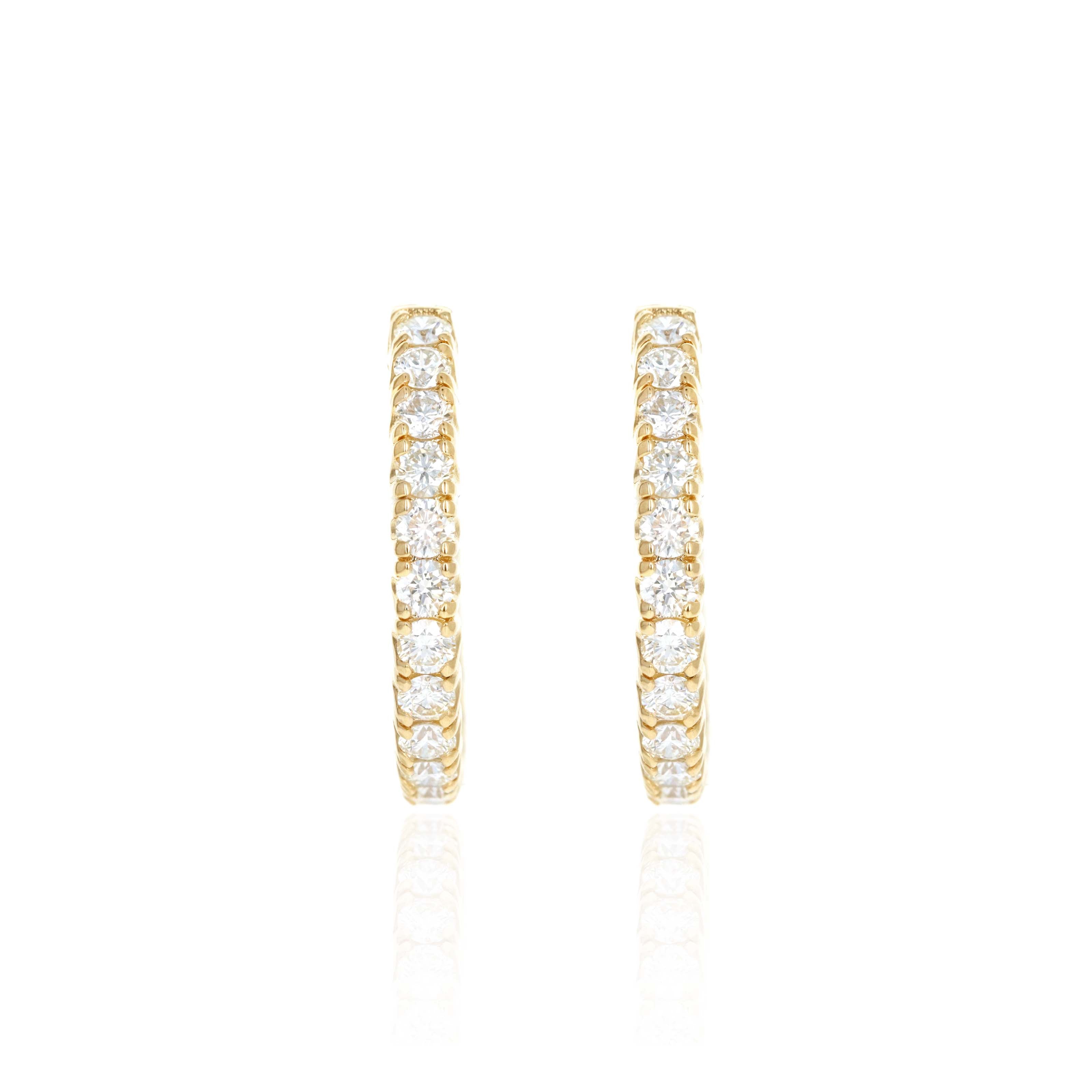 14K Yellow Gold 2.87 Carat Round Diamond Inside-Out Hoop Earrings