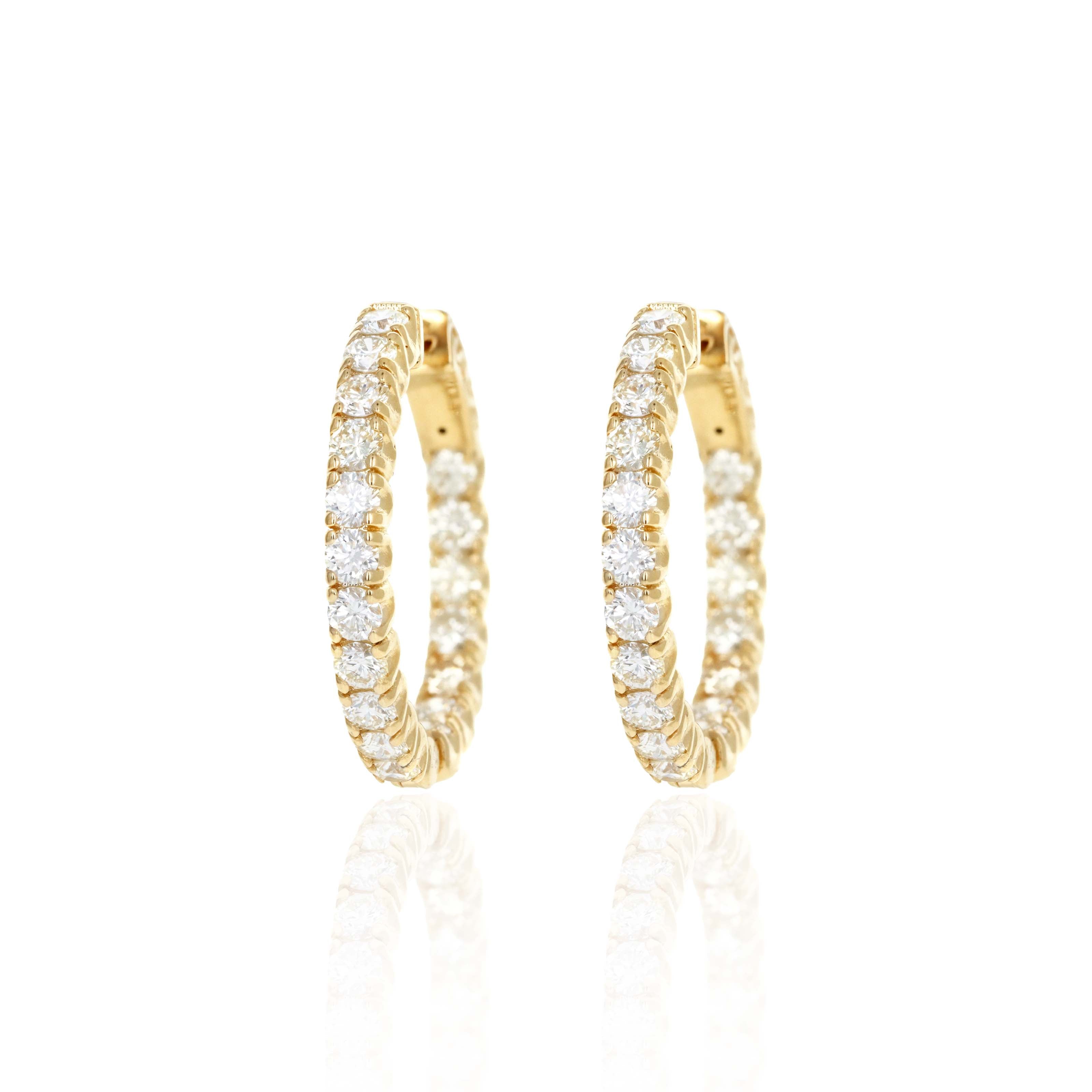 14K Yellow Gold 2.87 Carat Round Diamond Inside-Out Hoop Earrings
