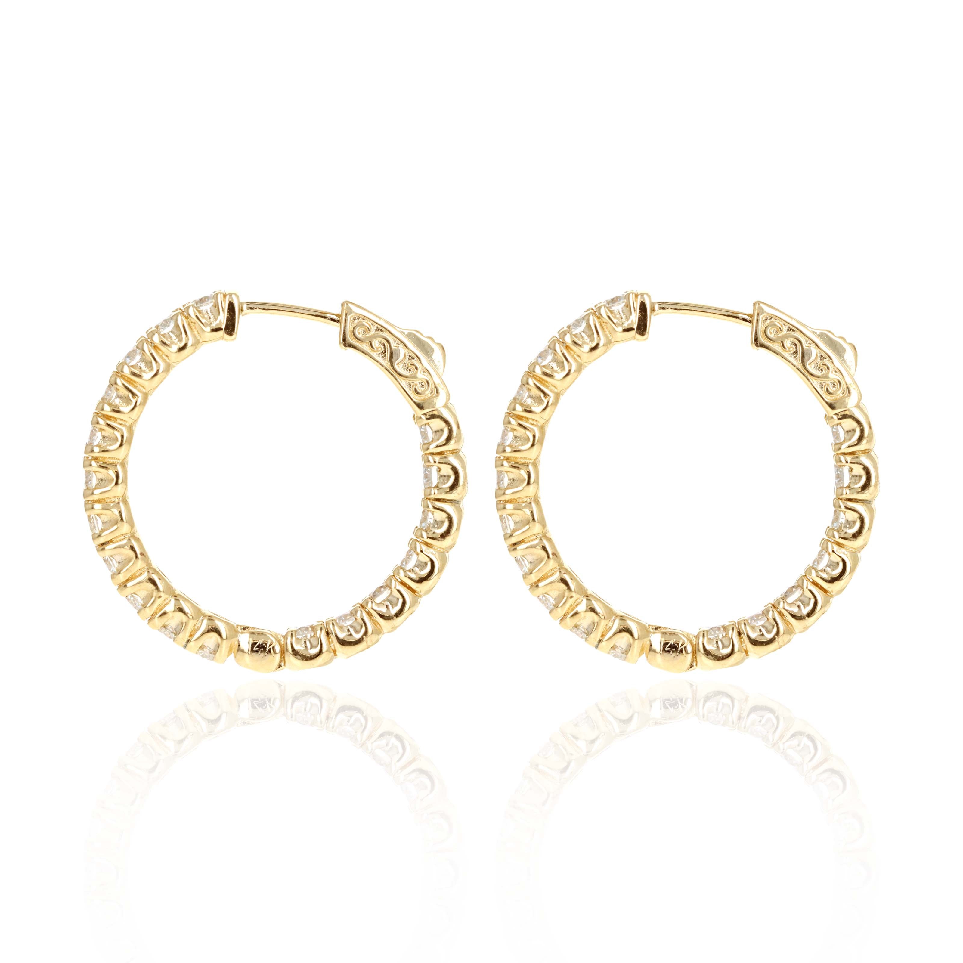 14K Yellow Gold 2.87 Carat Round Diamond Inside-Out Hoop Earrings