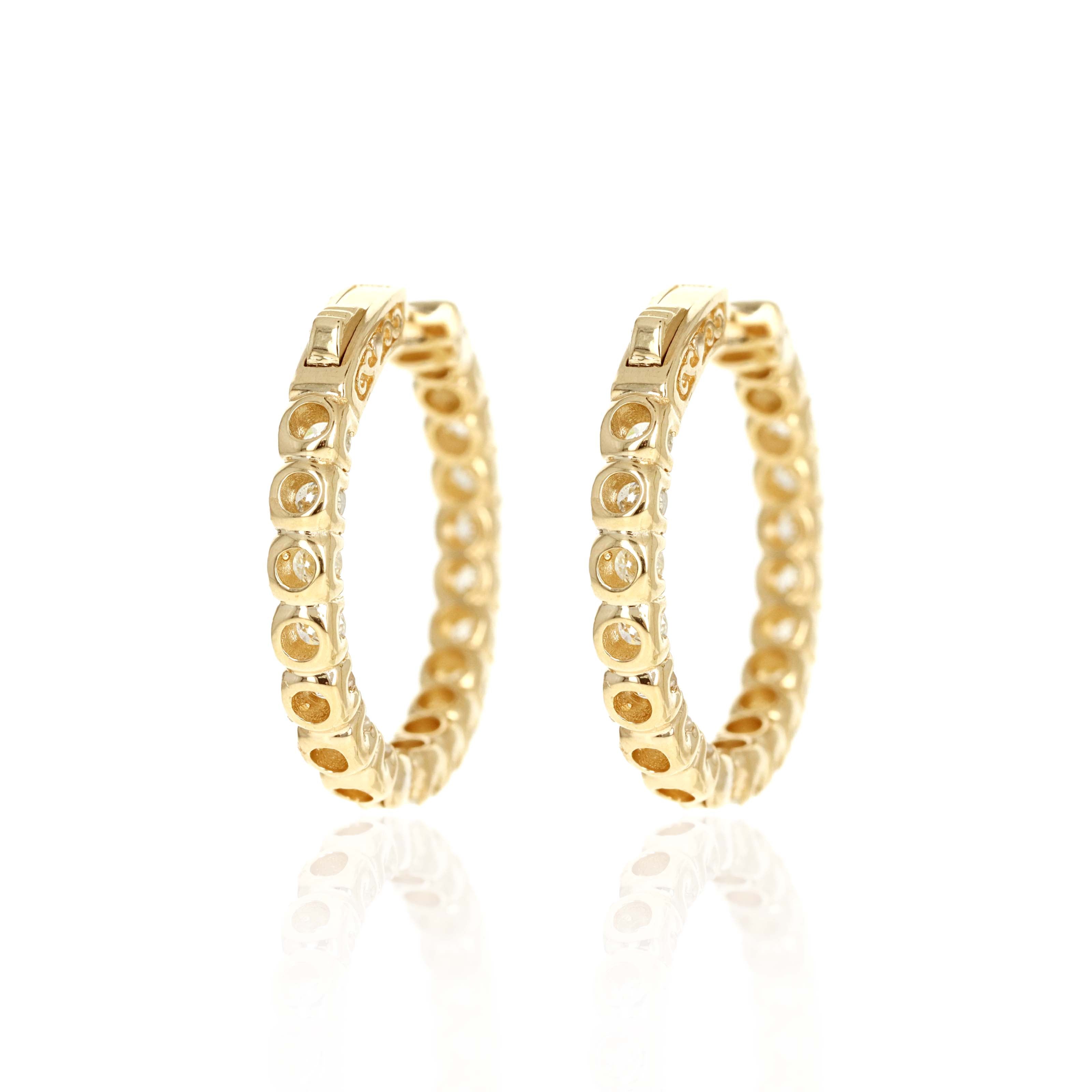 14K Yellow Gold 2.87 Carat Round Diamond Inside-Out Hoop Earrings