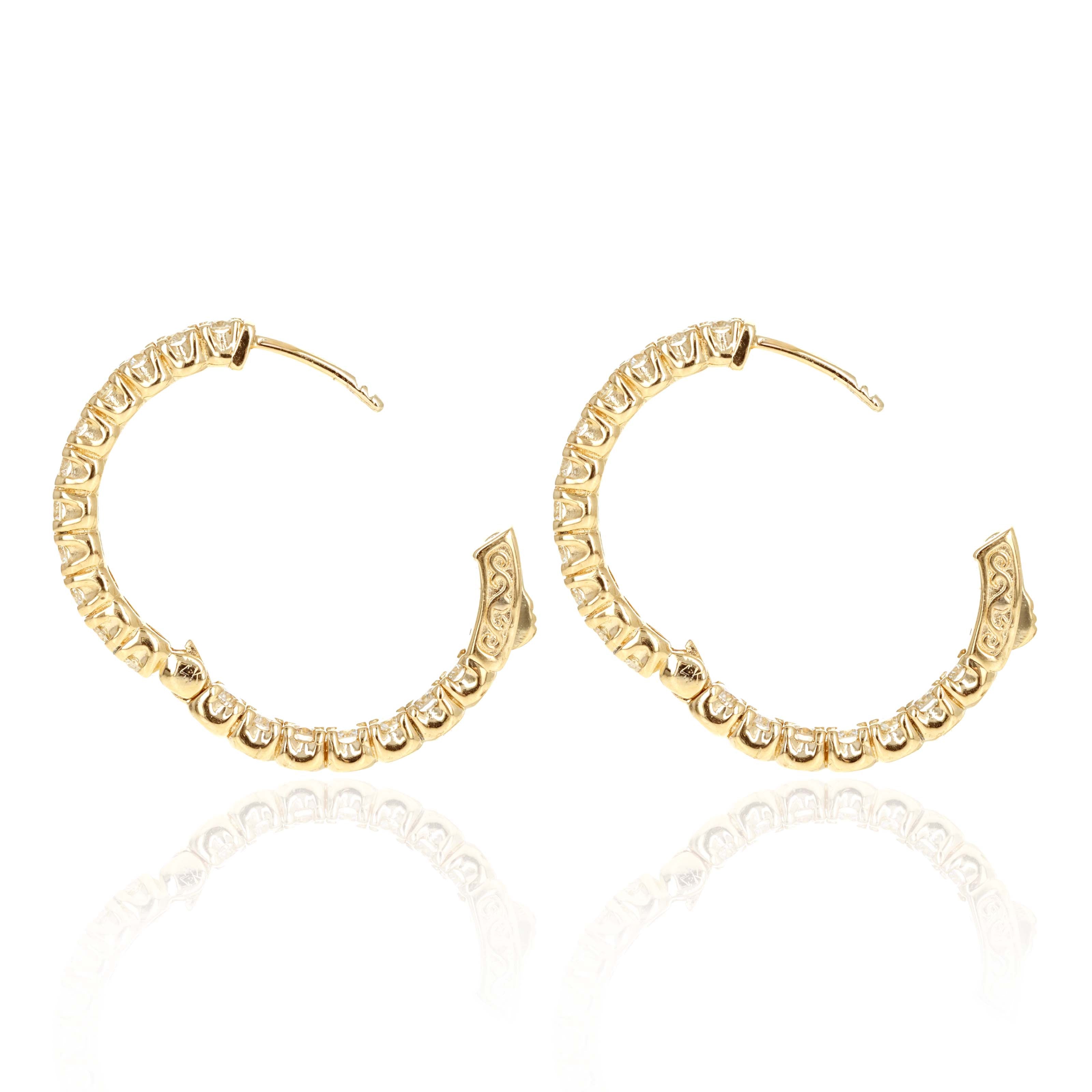 14K Yellow Gold 2.87 Carat Round Diamond Inside-Out Hoop Earrings