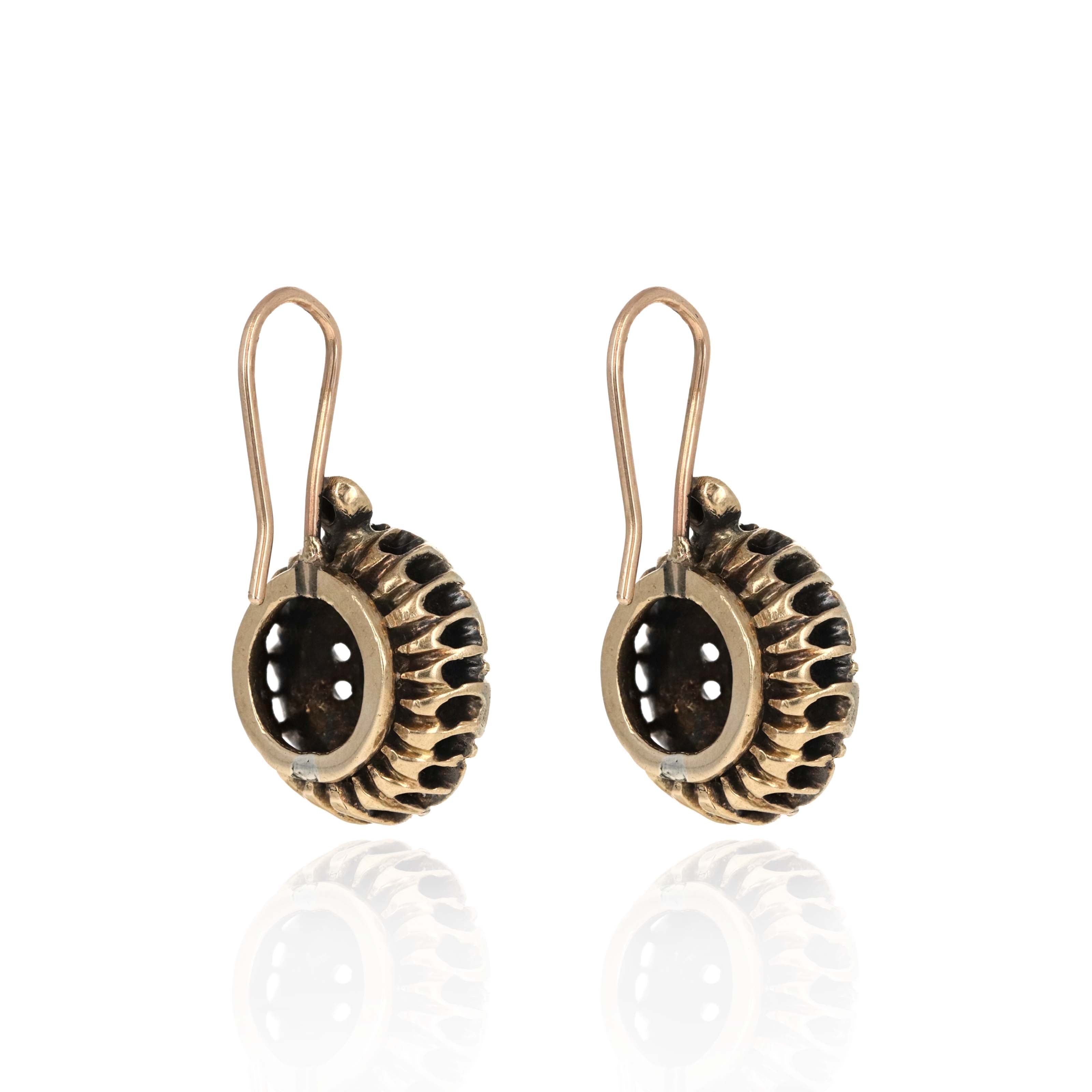 Victorian 14K Yellow Gold 1 Carat Rose Cut Diamond Drop Earrings