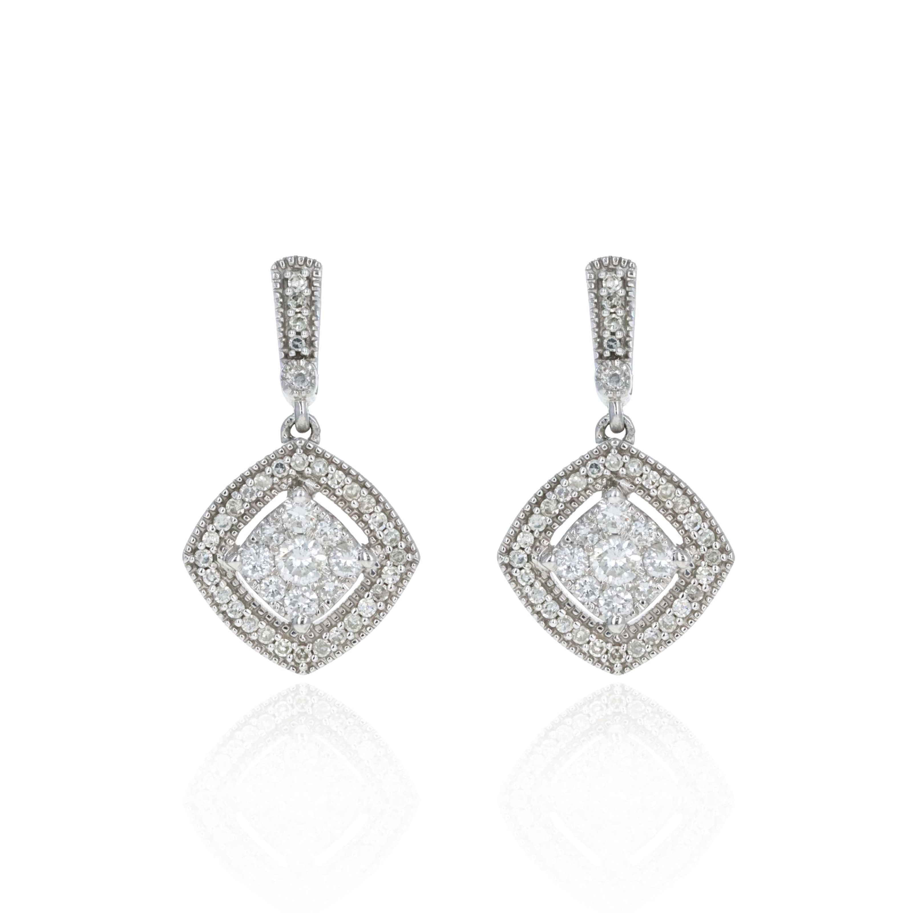 14K White Gold 0.50 Carat Diamond Drop Earrings - Queen May
