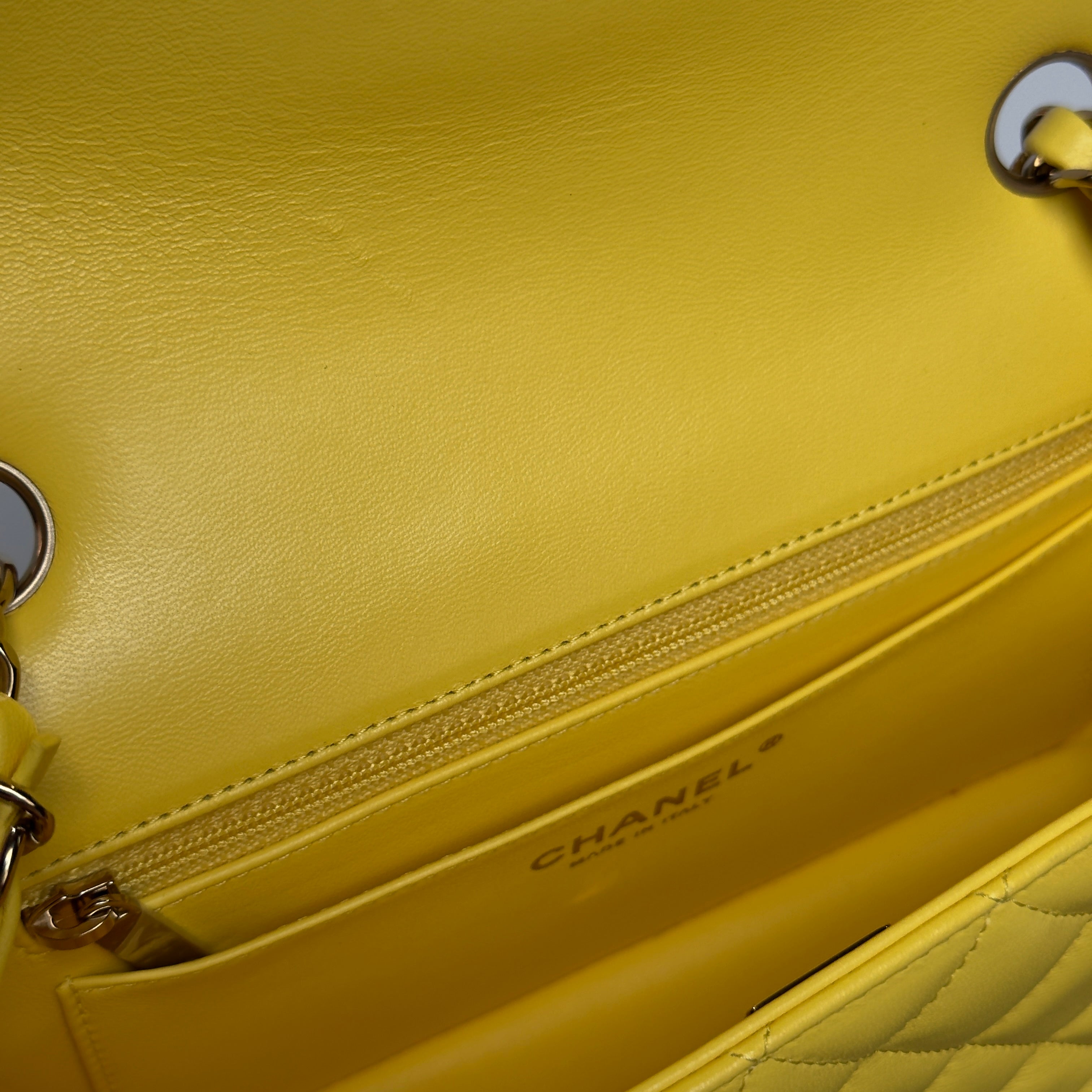 Chanel Quilted Mini Rectangular Flap Bag Lambskin Yellow