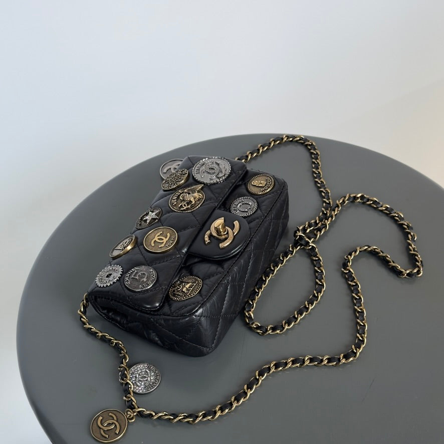 Limited Edition Chanel 2015 Calfskin Paris Dubai Coin Collector Extra Mini Flap Bag - Queen May