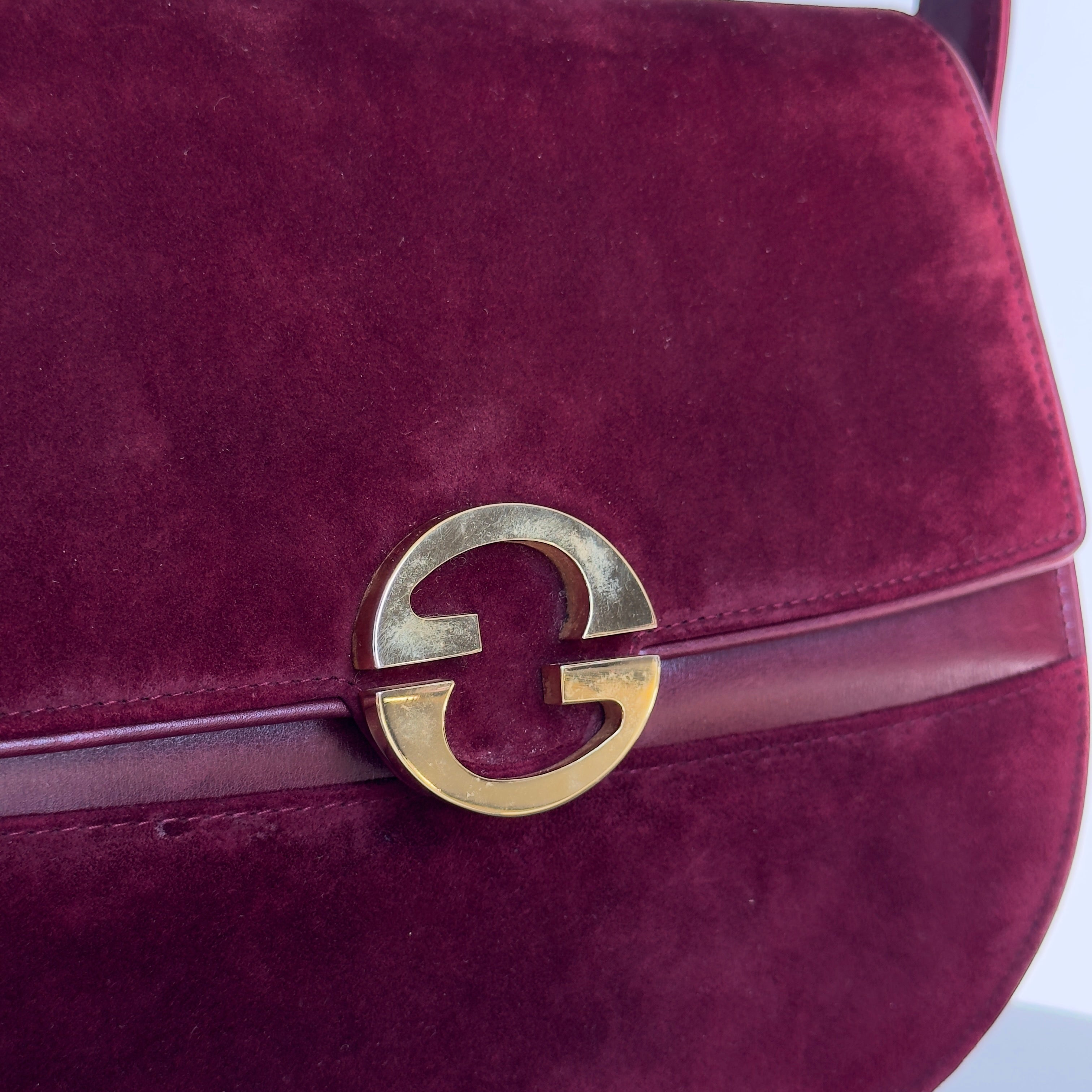 Ultra Rare Vintage Gucci Maroon Suede Bag Circa 1970s - Queen May