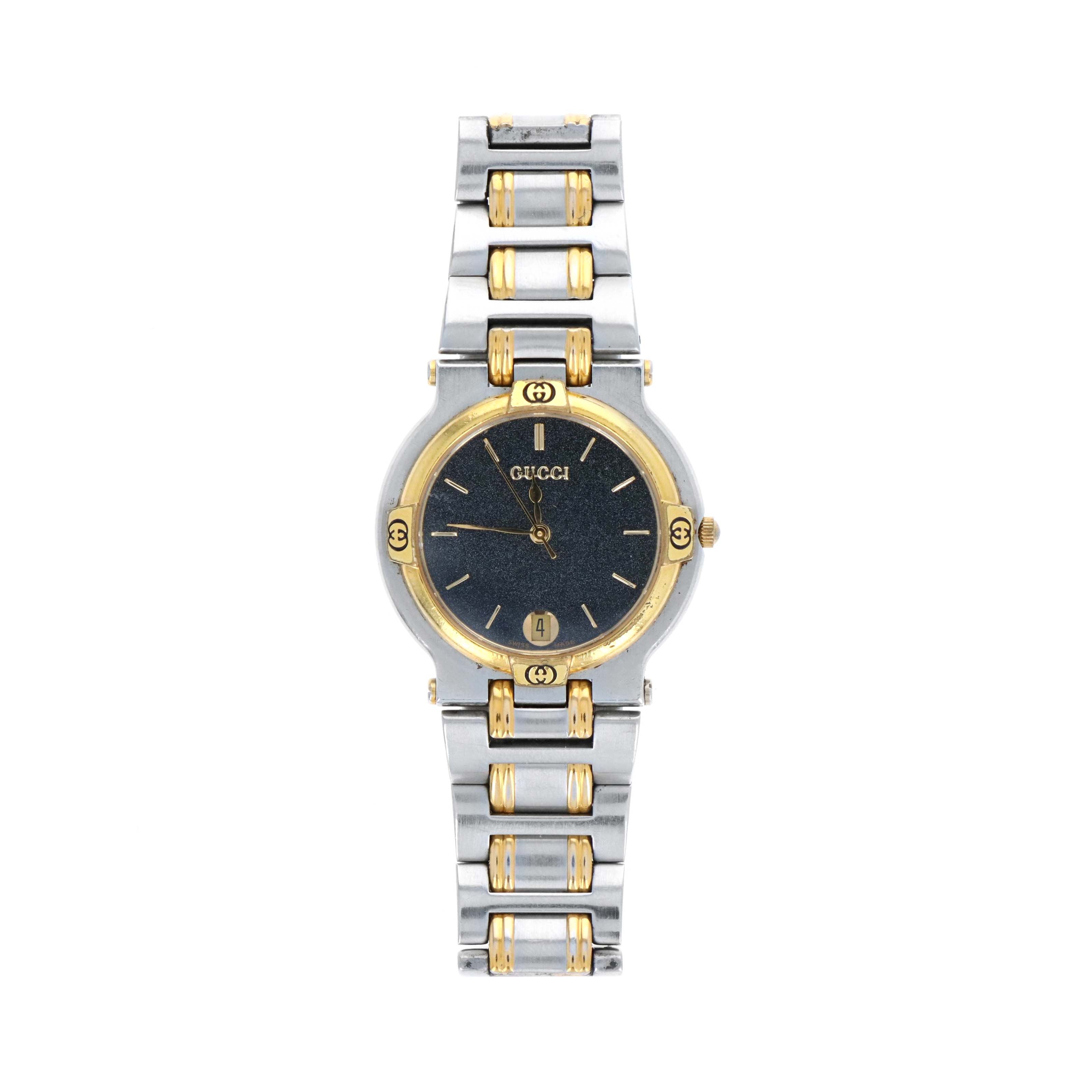 Gucci Two Tone 9000M Black Dial Watch - Queen May