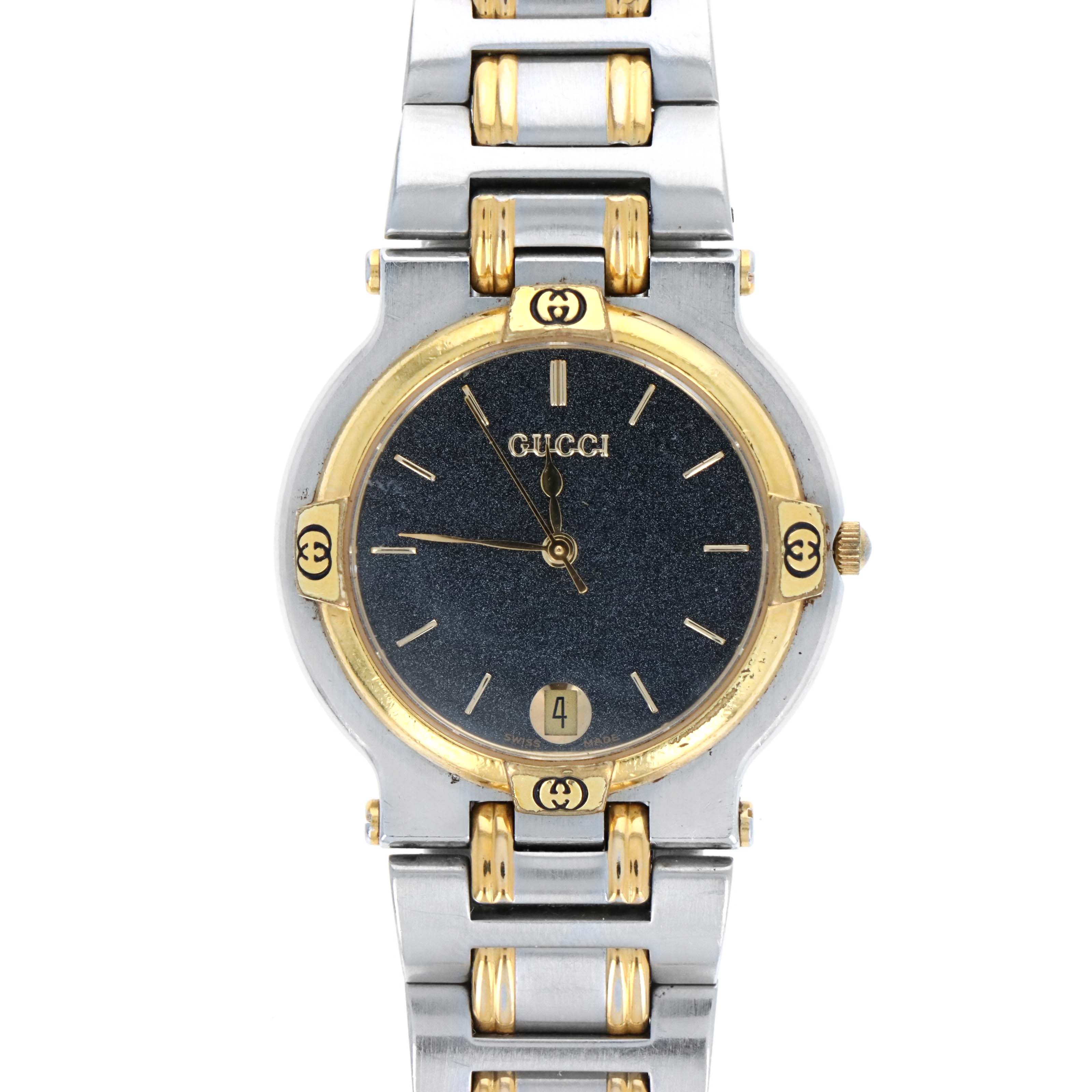 Gucci Two Tone 9000M Black Dial Watch - Queen May