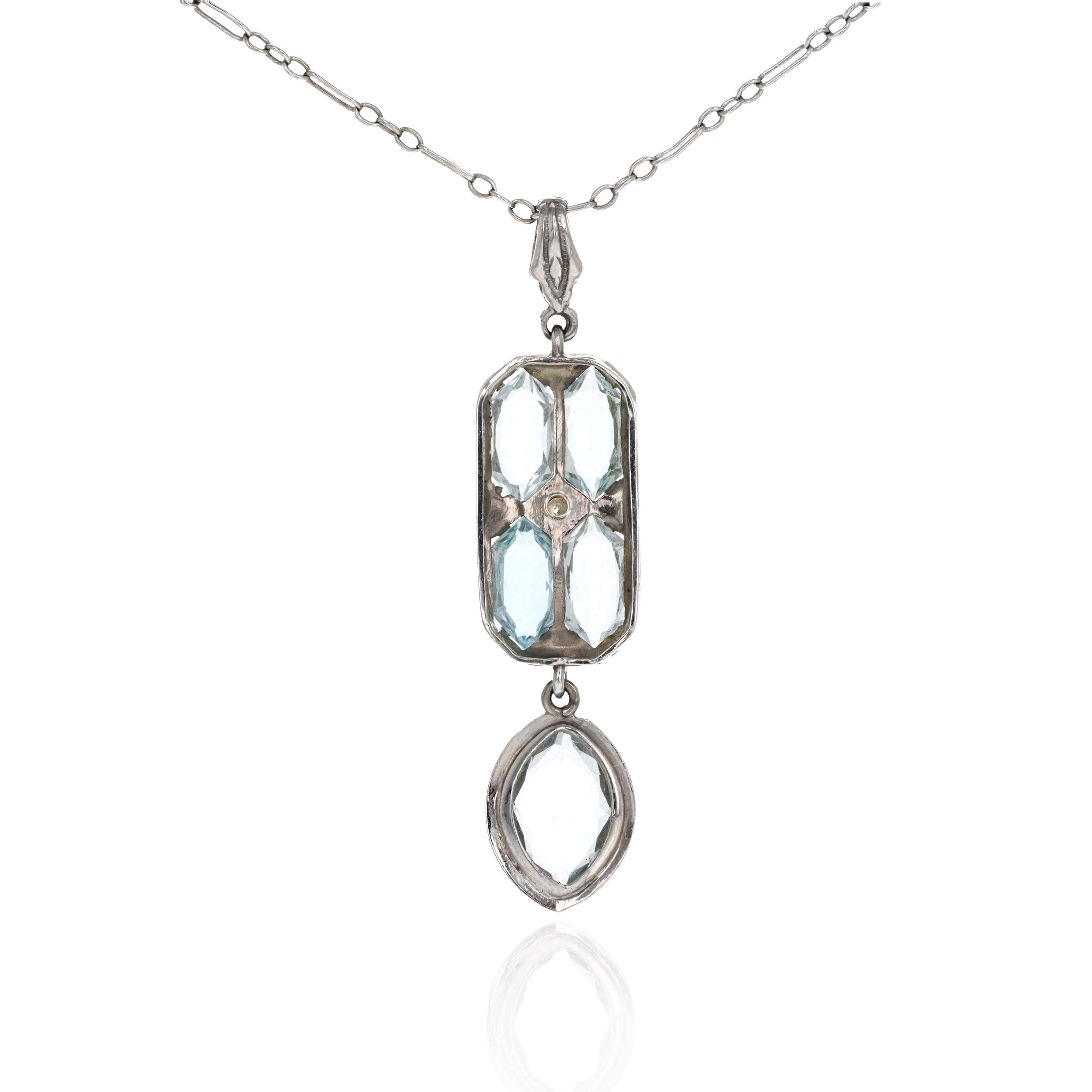 Art Deco 3.5 Carat Aquamarine Marquise Drop Pendant Necklace