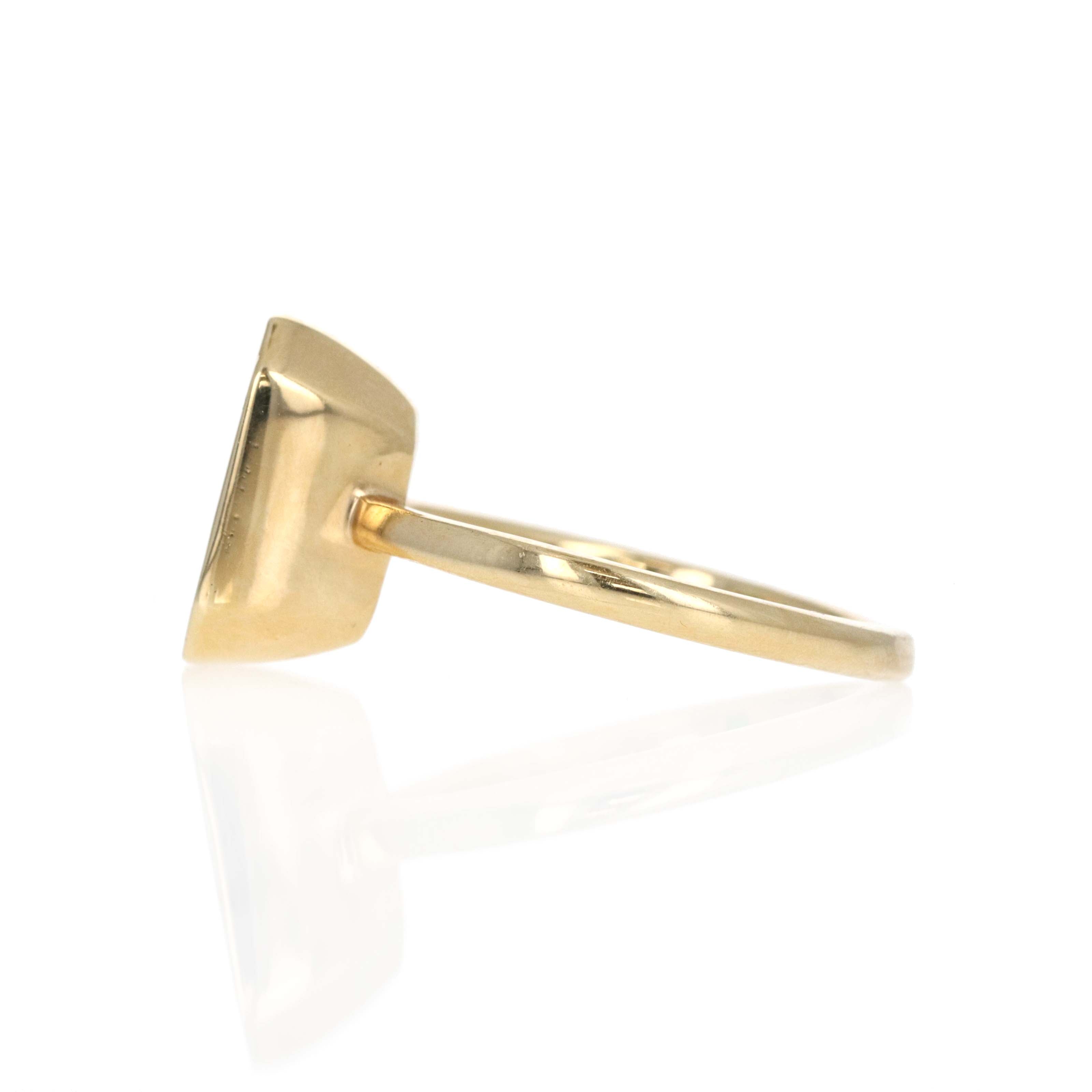 18K Yellow Gold 3.55 Carat Colombian Emerald Bezel Ring - Queen May