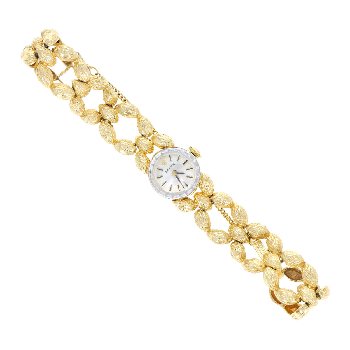 Vintage Rolex Ladies Ref 3570 14K Yellow Gold Nugget Bark Finish Bracelet Mechanical Movement Watch