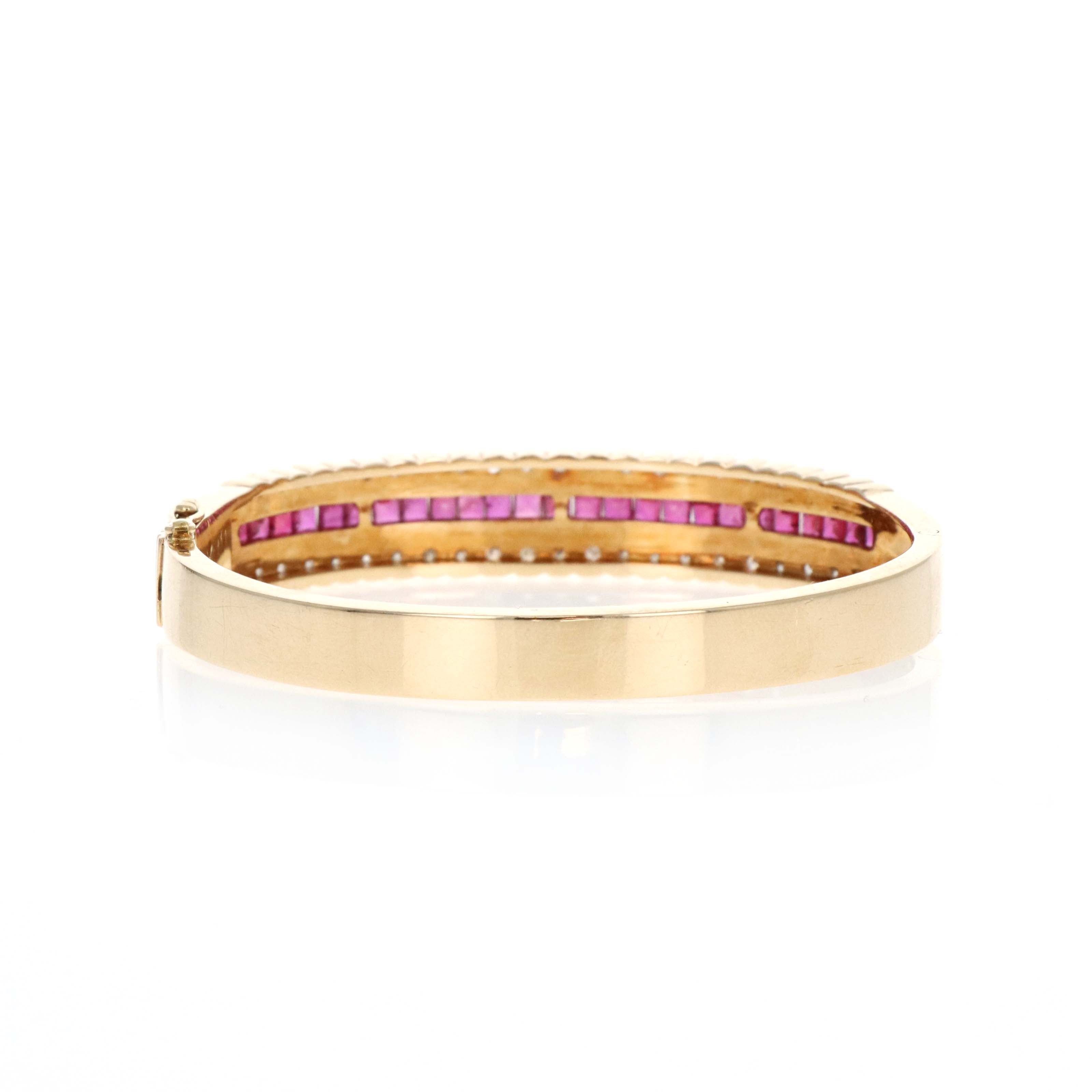 14K Yellow Gold 3 Carat Ruby Diamond Scalloped Channel Bangle - Queen May