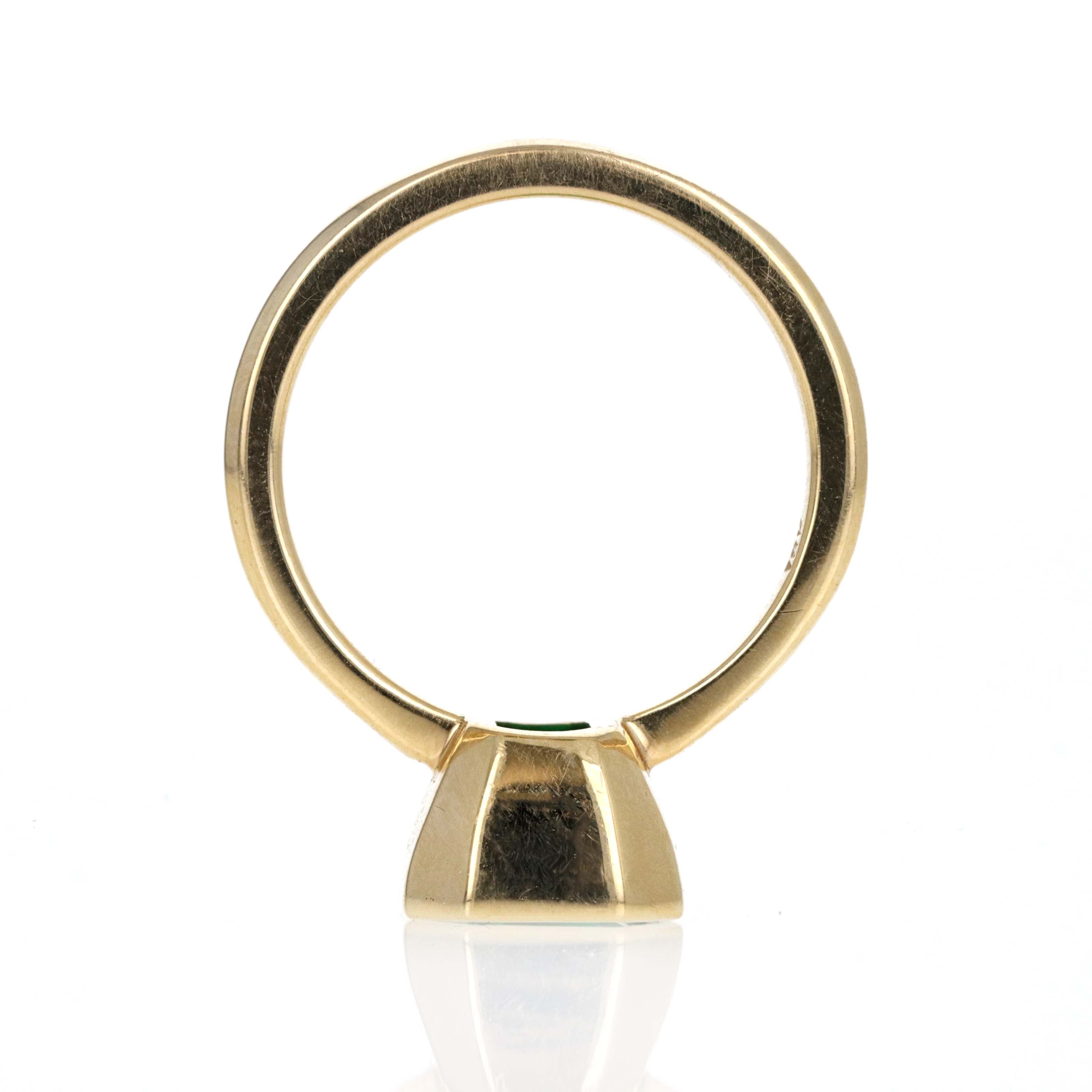 18K Yellow Gold 3.55 Carat Colombian Emerald Bezel Ring - Queen May