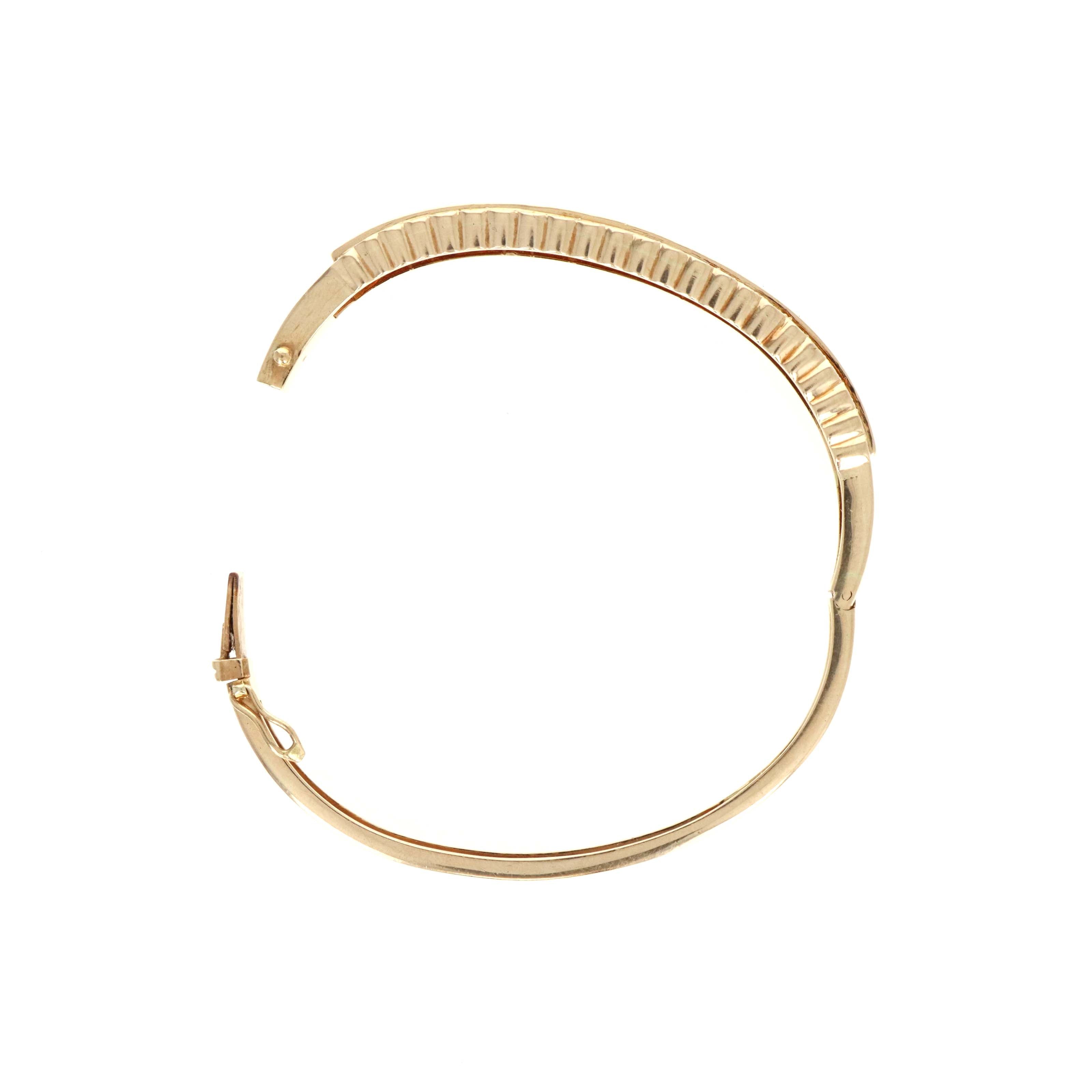 14K Yellow Gold 3 Carat Ruby Diamond Scalloped Channel Bangle - Queen May