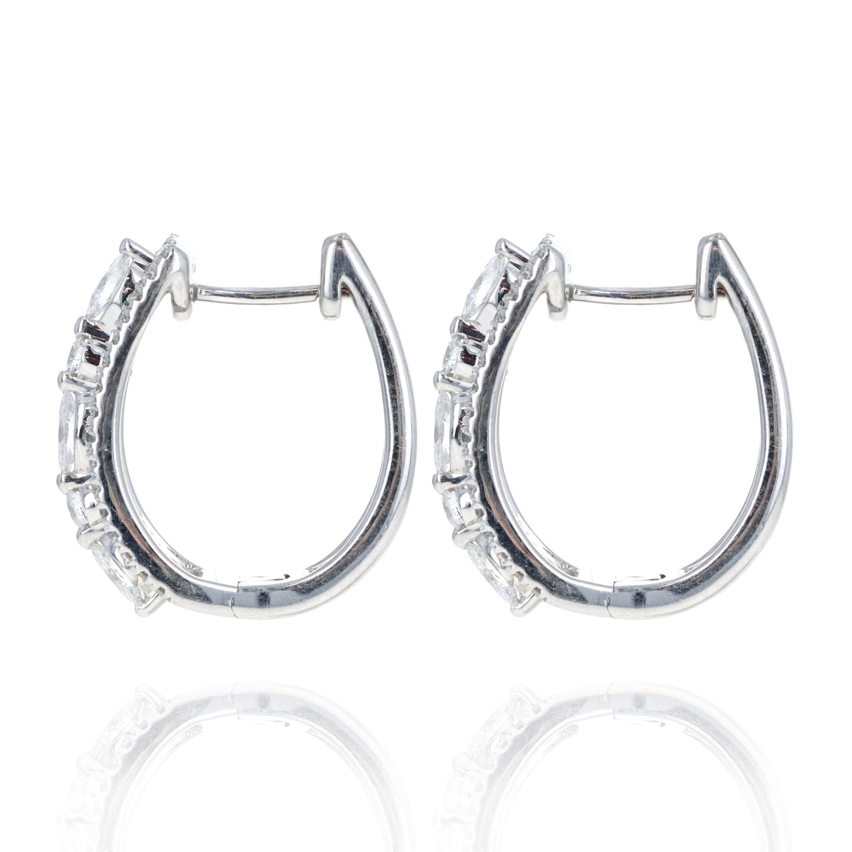 14K White Gold 1 Carat Diamond Marquise Hoop Earrings - Queen May