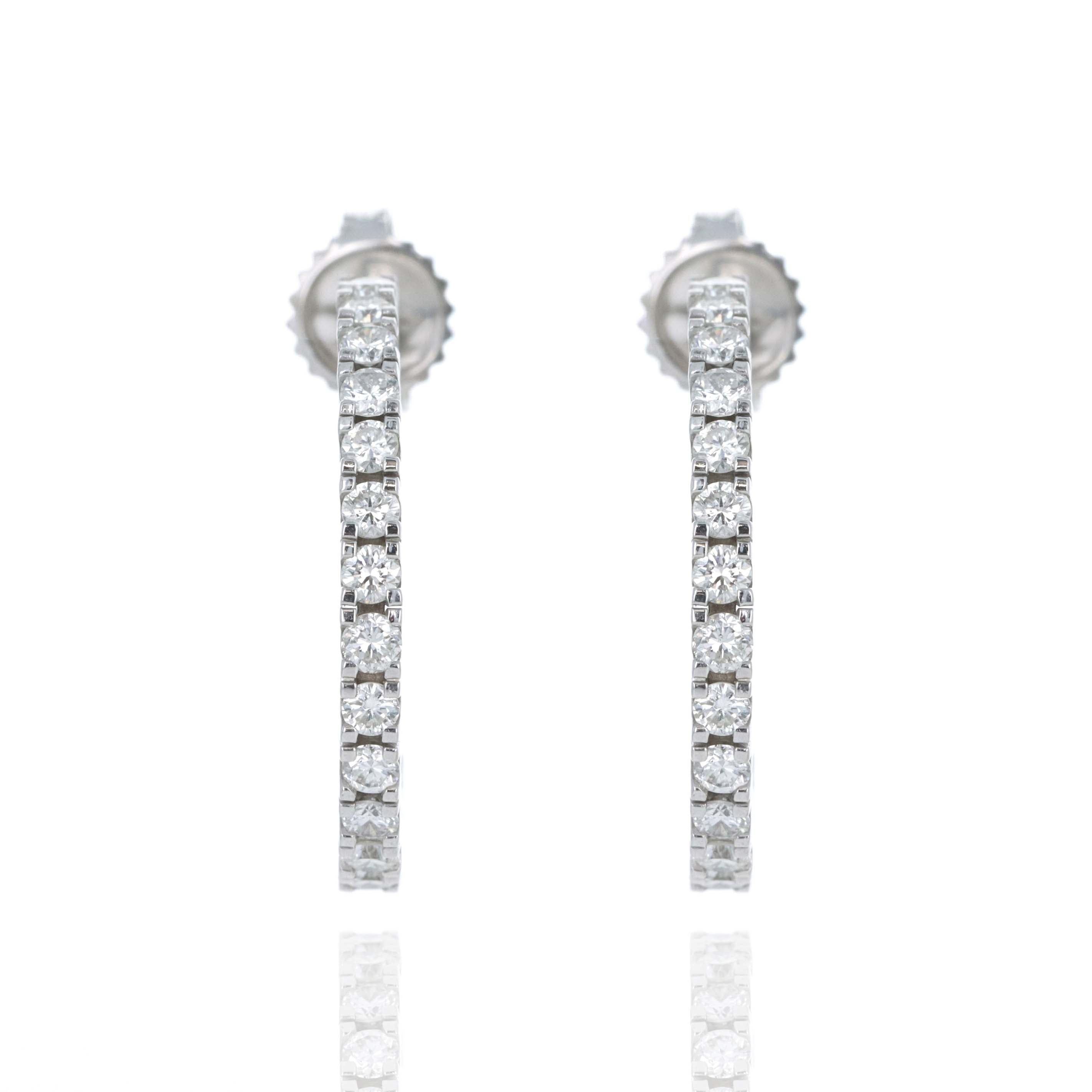 14K White Gold 1 Carat Diamond Hoop Stud Earrings - Queen May