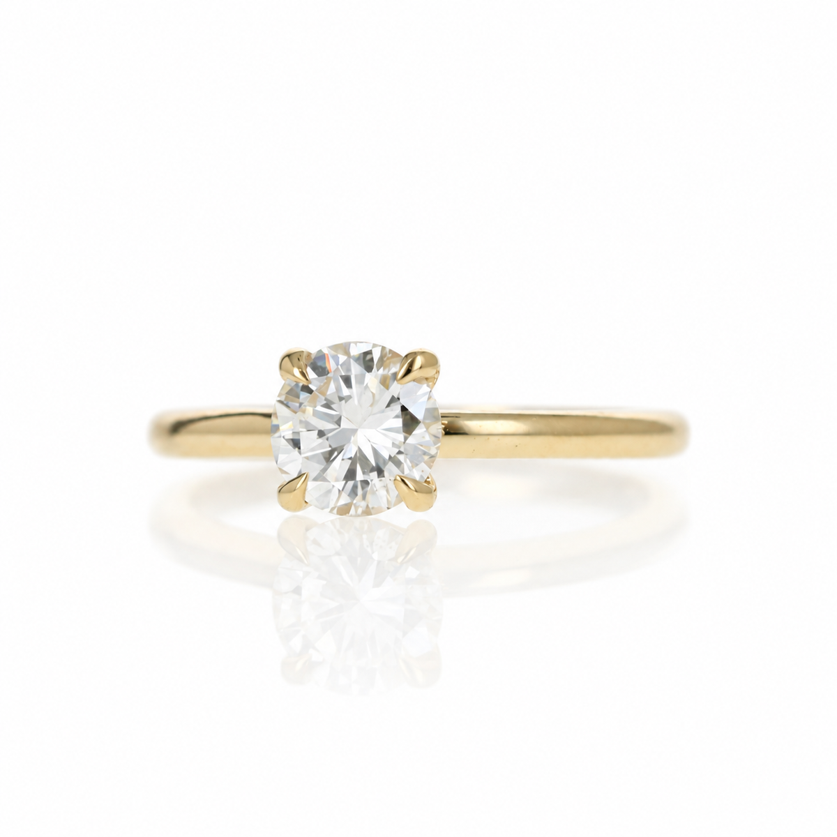 14K Yellow Gold 0.96 Carat Round Brilliant Diamond Engagement Ring - Queen May