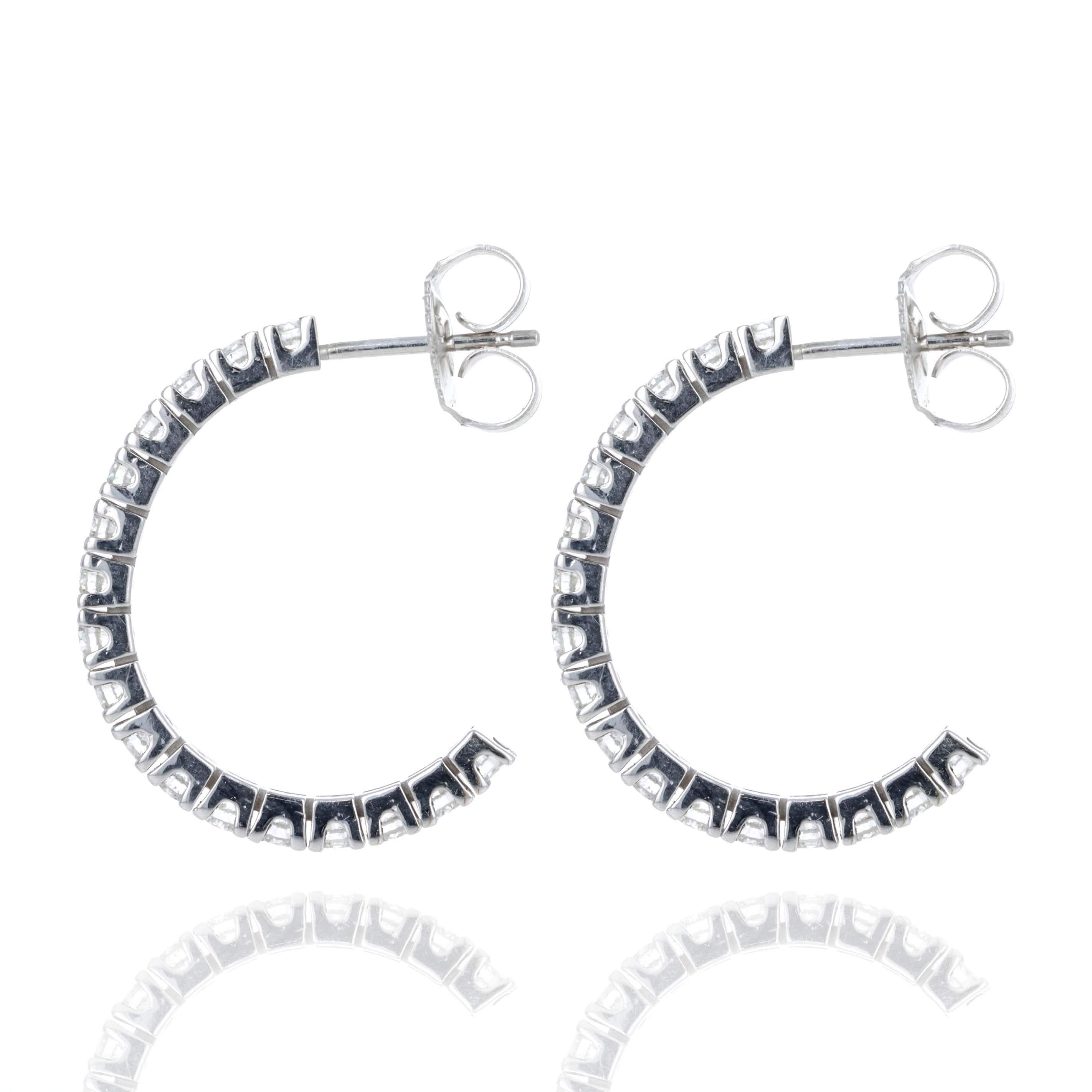 14K White Gold 1 Carat Diamond Hoop Stud Earrings - Queen May