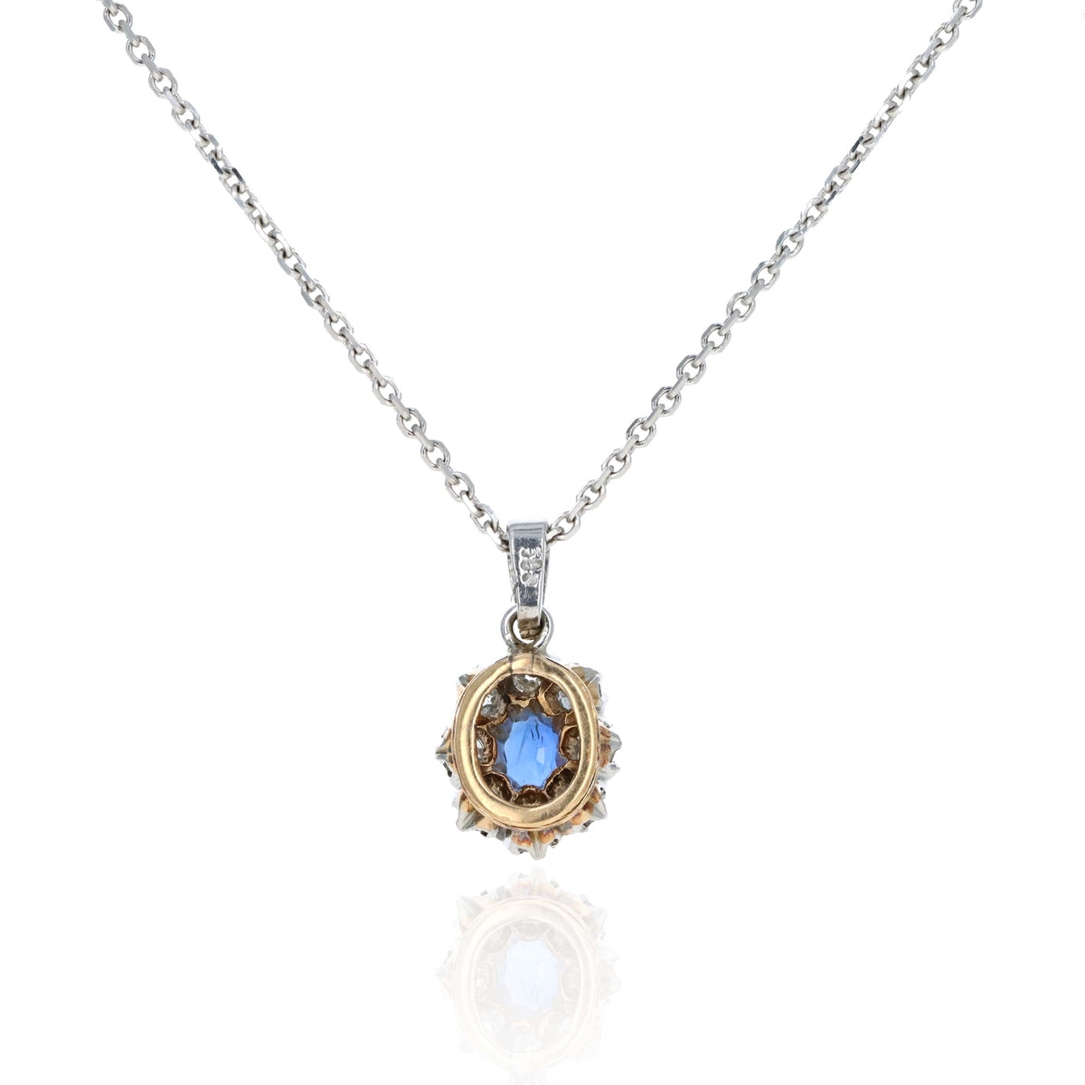 Victorian 14K White Gold Sapphire & Diamond Halo Stick Pin Conversion Necklace