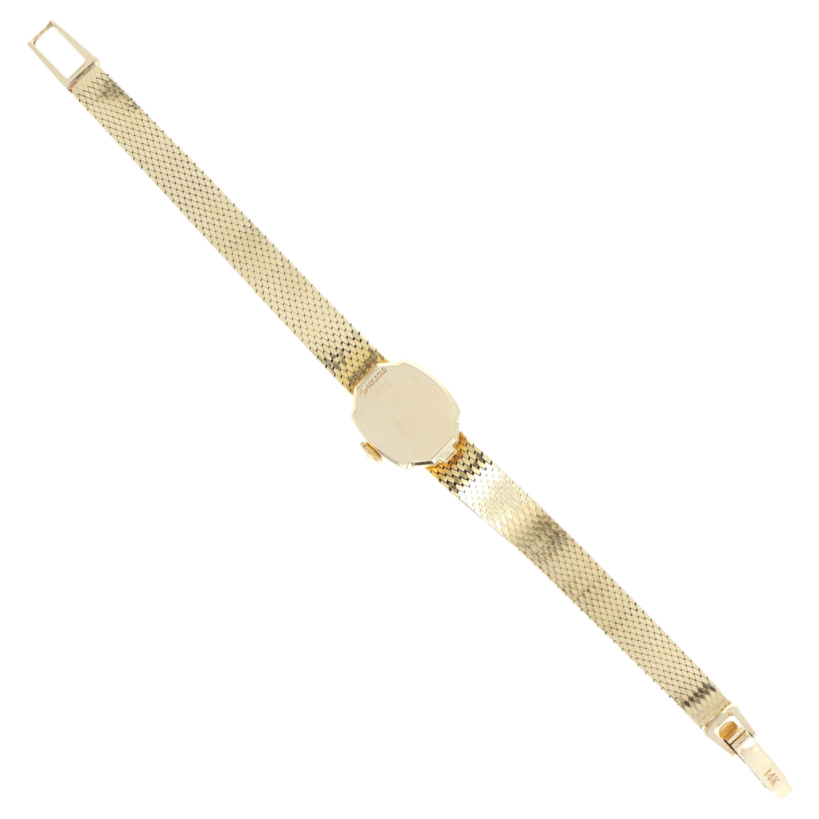 Vintage Rolex Ladies 14K Yellow Gold Diamond Bezel Square Shaped Mechanical Movement Watch With Box