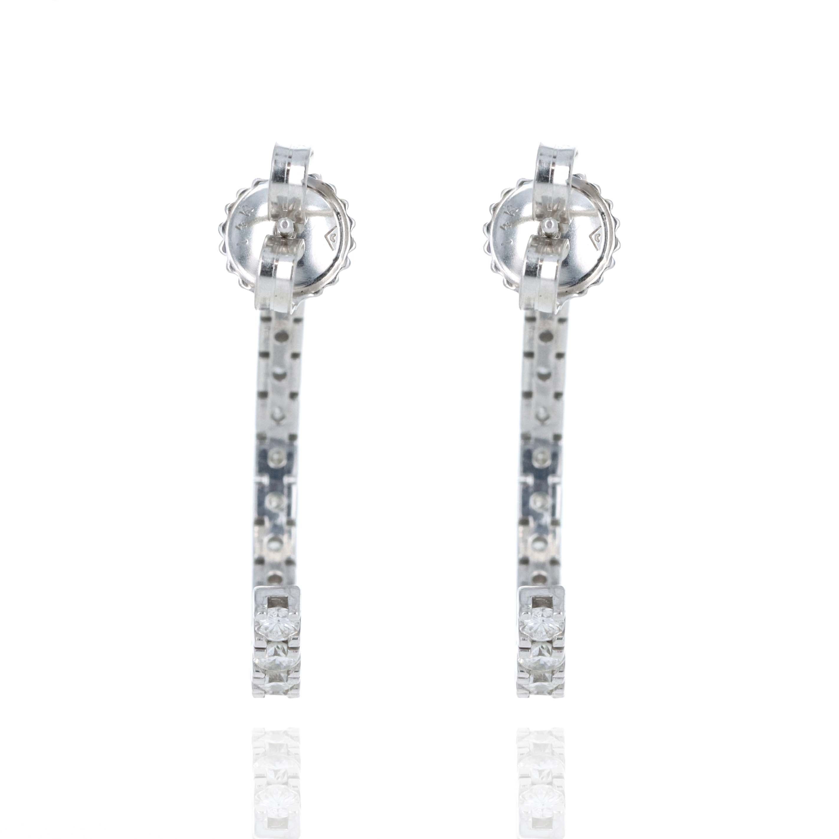 14K White Gold 1 Carat Diamond Hoop Stud Earrings - Queen May