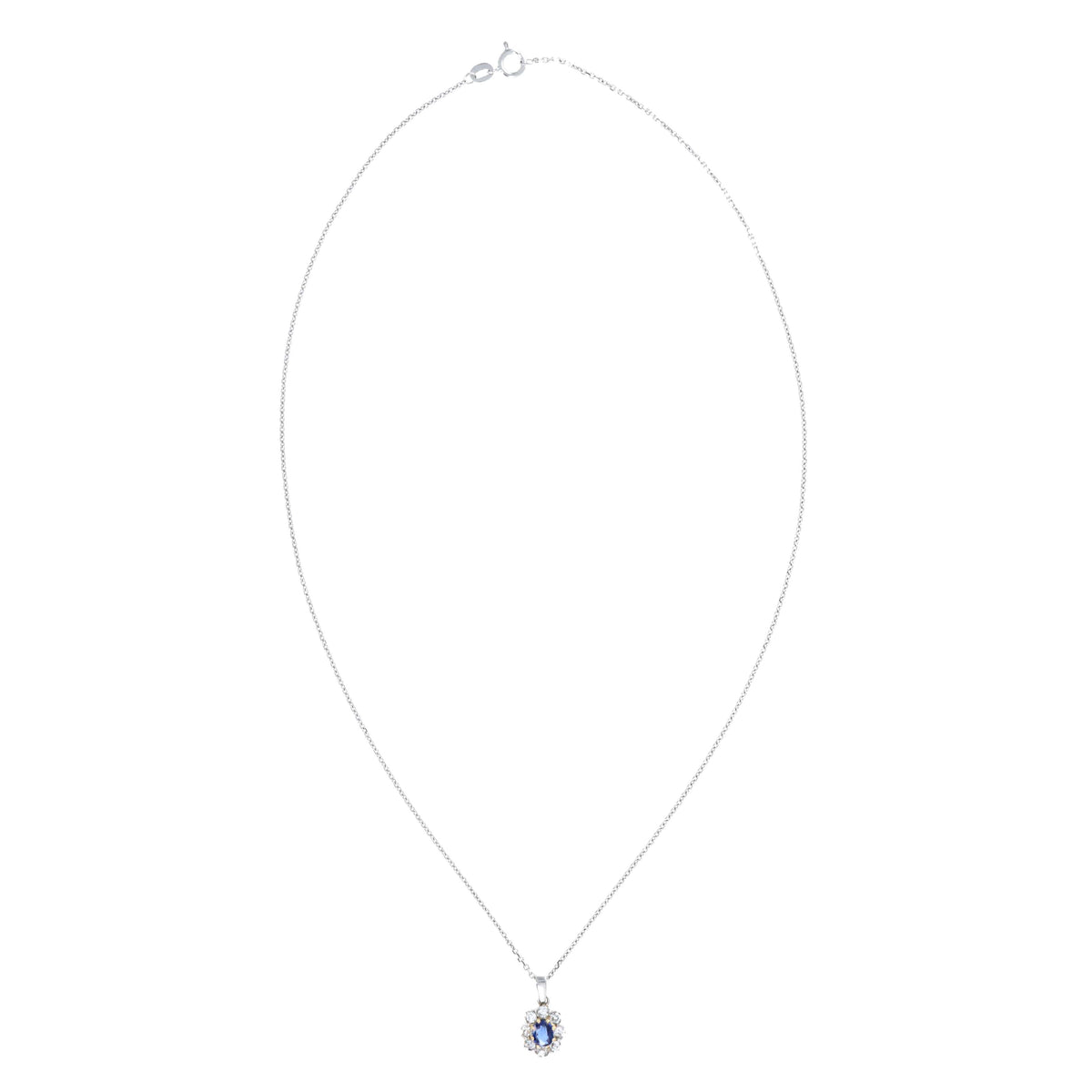 Victorian 14K White Gold Sapphire & Diamond Halo Stick Pin Conversion Necklace