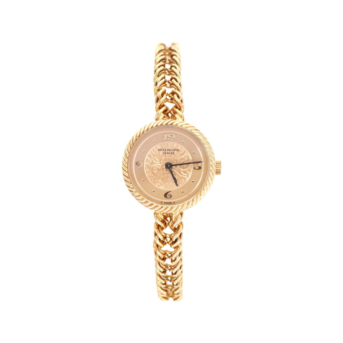 Vintage Patek Philippe Calatrava Ref 4512/2 18K Yellow Gold 21mm Two Tone Gilded With Hand Engraved Center & Breguet Numeral Dial Ladies Mechanical Watch - Queen May