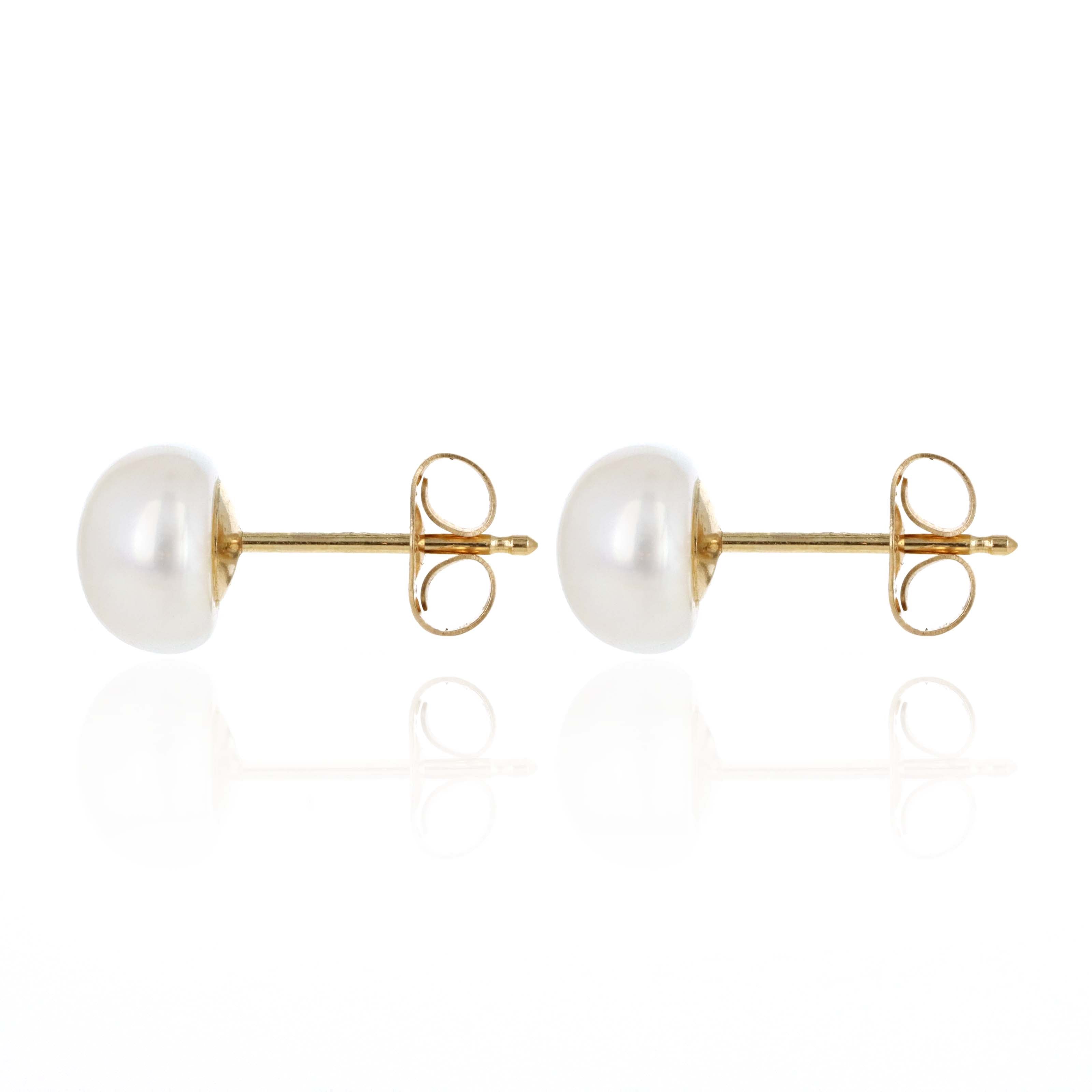 14K Yellow Gold 6.5mm Cultured Pearl Stud Earrings - Queen May